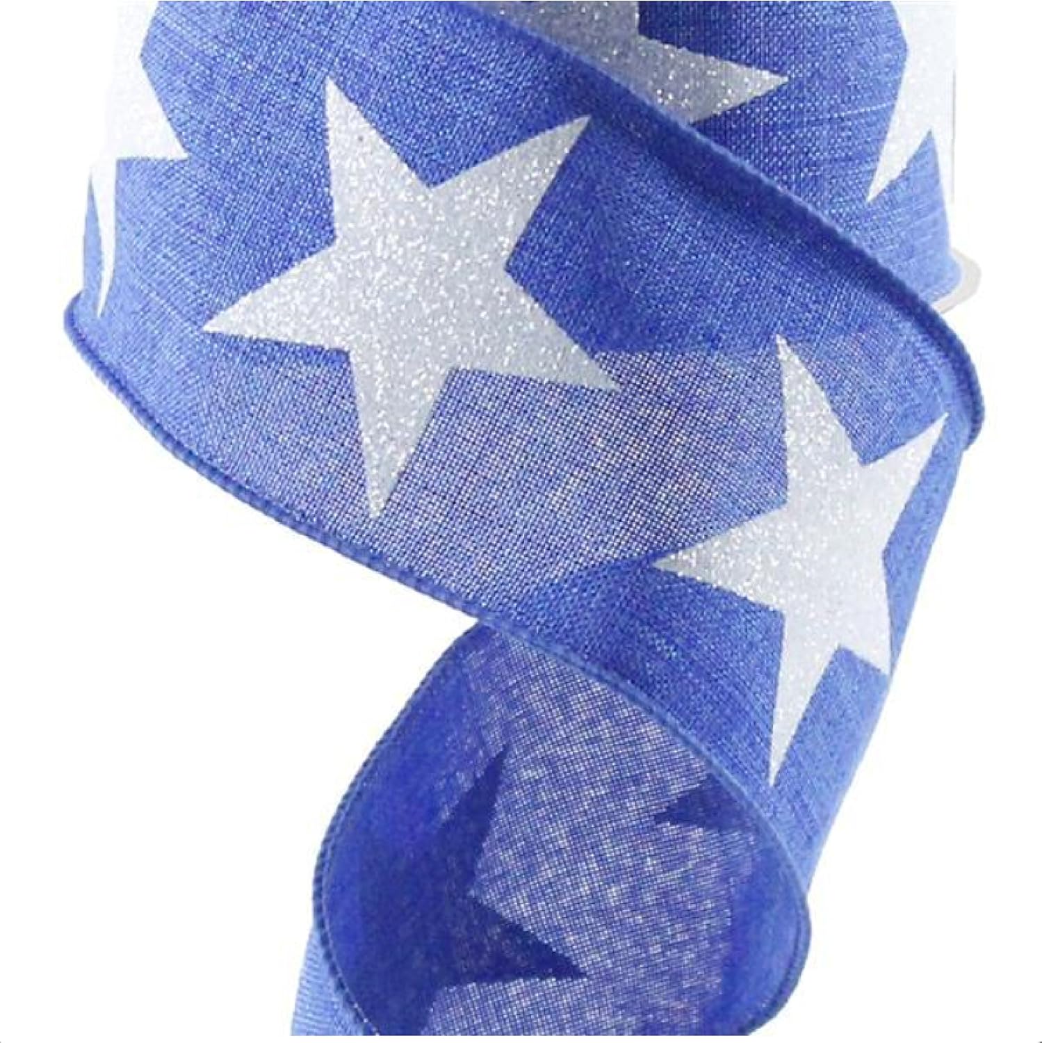 Glittered Stars Wired Edge Ribbon - 2.5 x 10 Yards (Royal Blue)