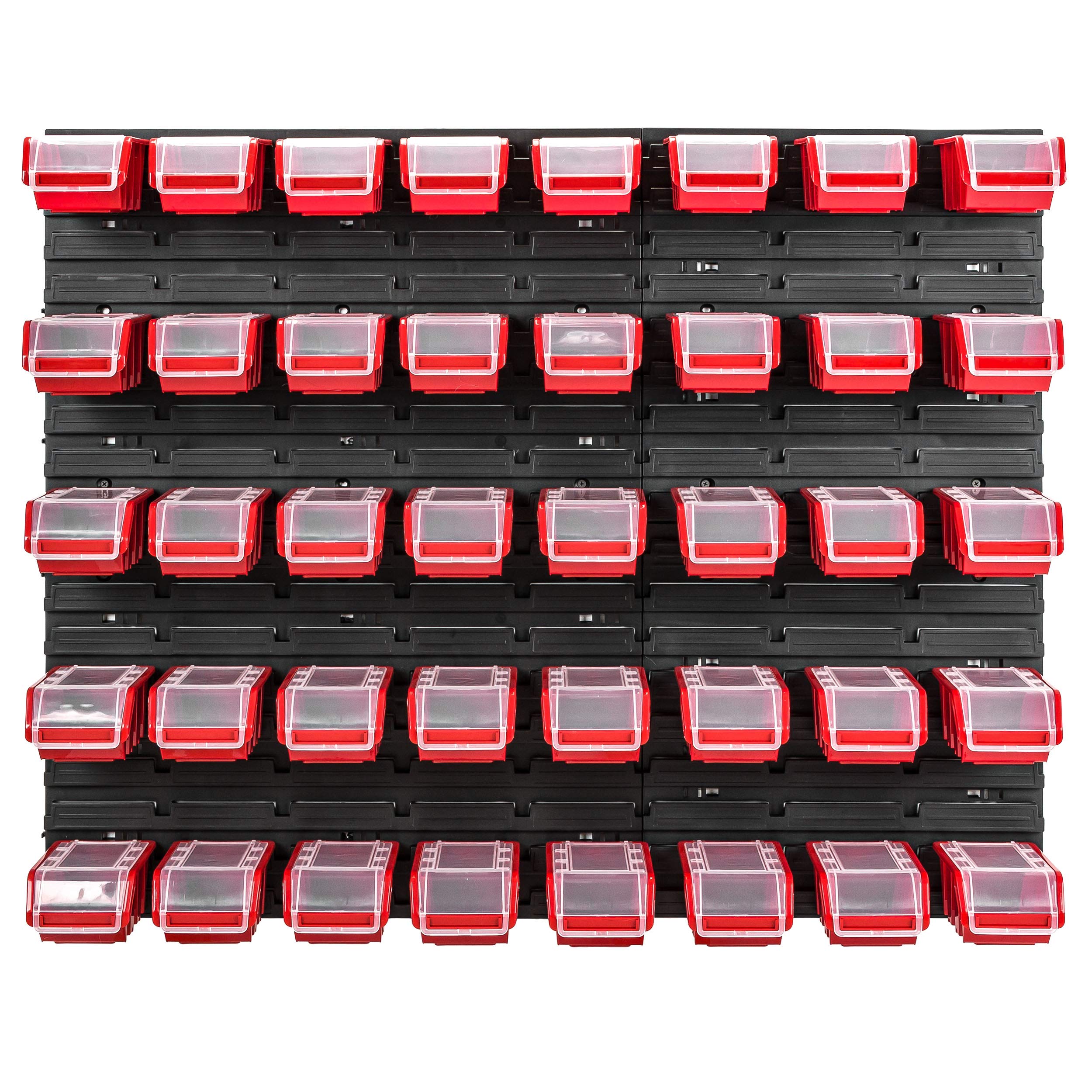 40 cajas apilables de pared con tapa de plástico, 96,5 x 78 cm, banco de herramientas (40 cajas rojas)