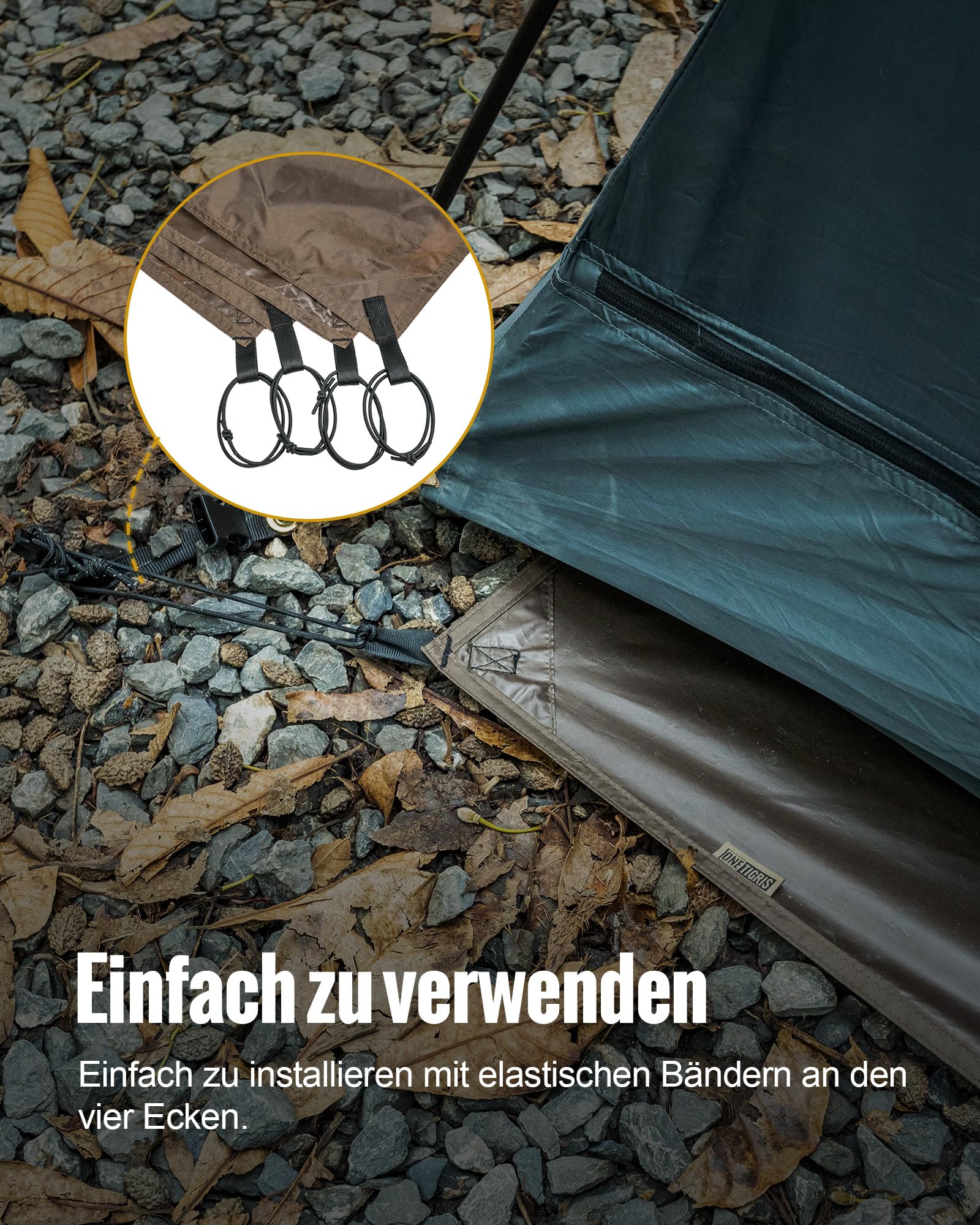 OneTigris Plandeka namiotowa, kempingowa plandeka podłogowa do namiotu, wielofunkcyjna, podkładka pod namiot, wodoszczelna, 2000 mm, z torbą do przenoszenia, na kemping, wędrówki i piknik, 200 120 cm