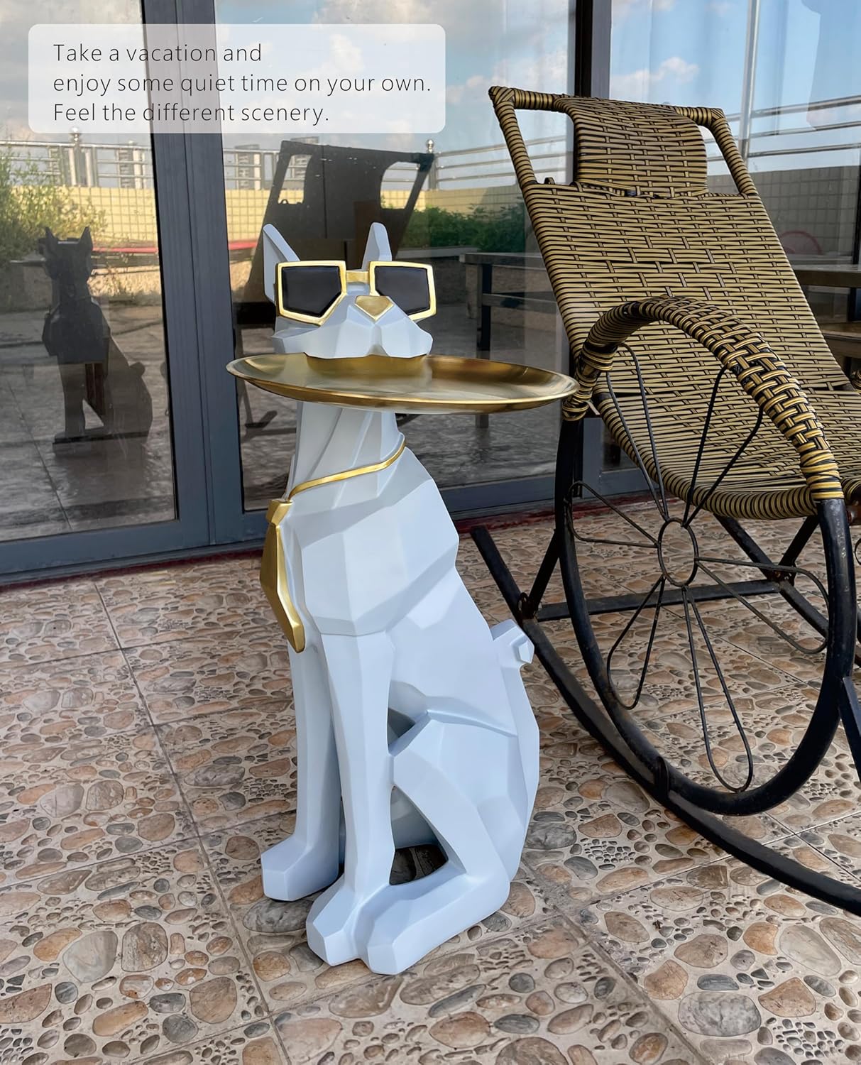 Beautiful and Elegant Decorative Pieces for Home, Dog Side Table with Tray and Storage，Dog 3D Sculpture Coffee Table Unique Home Decor(Gray)