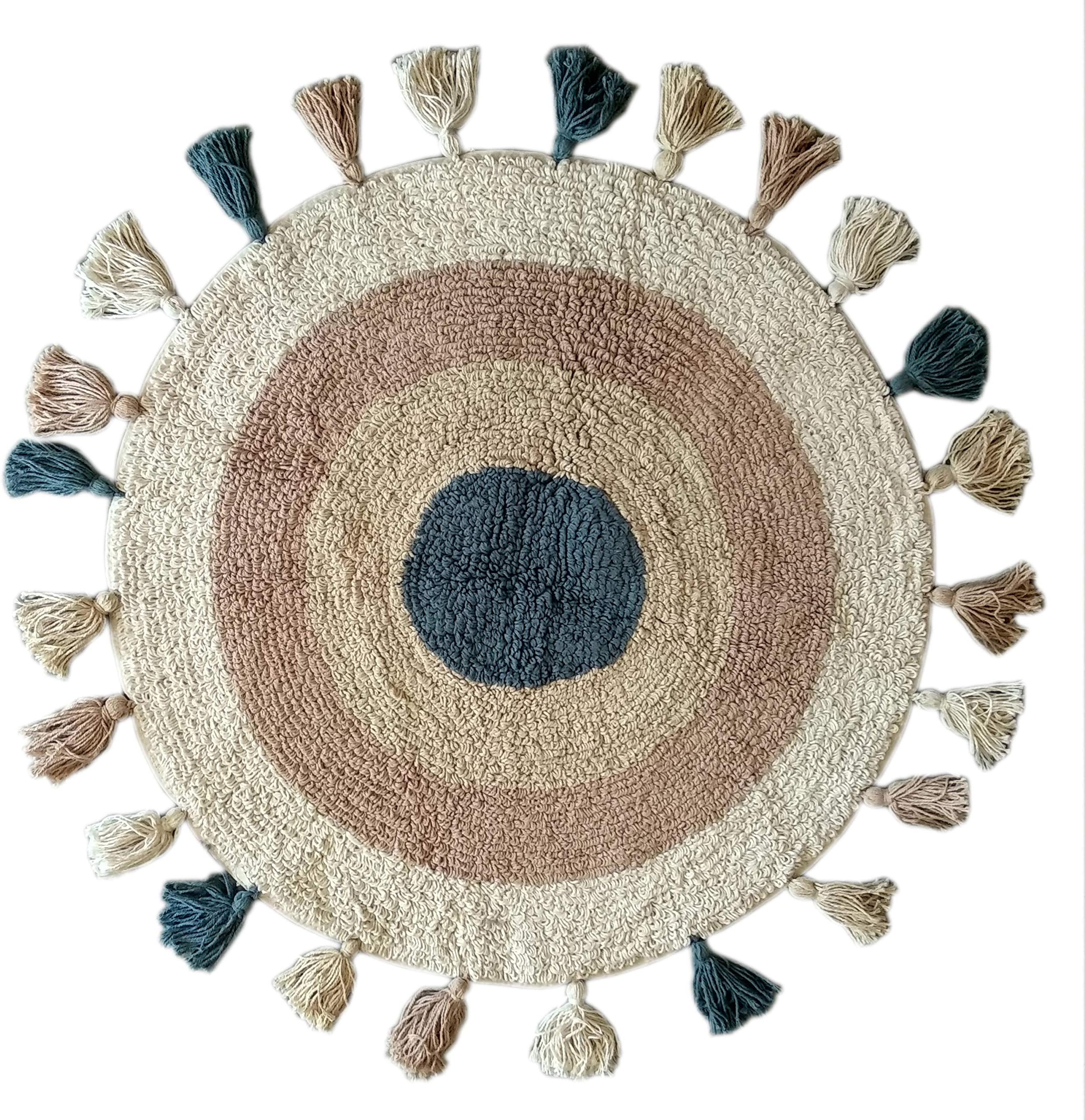 Super Absorbent Cotton Boho Round Bath Rug 36” Multi Color | Washable Non Slip Durable Bath Rug Floor Mat for Spa Shower Bathroom | 100% Pure Cotton Tufted Design Bath Mat for Home Decor