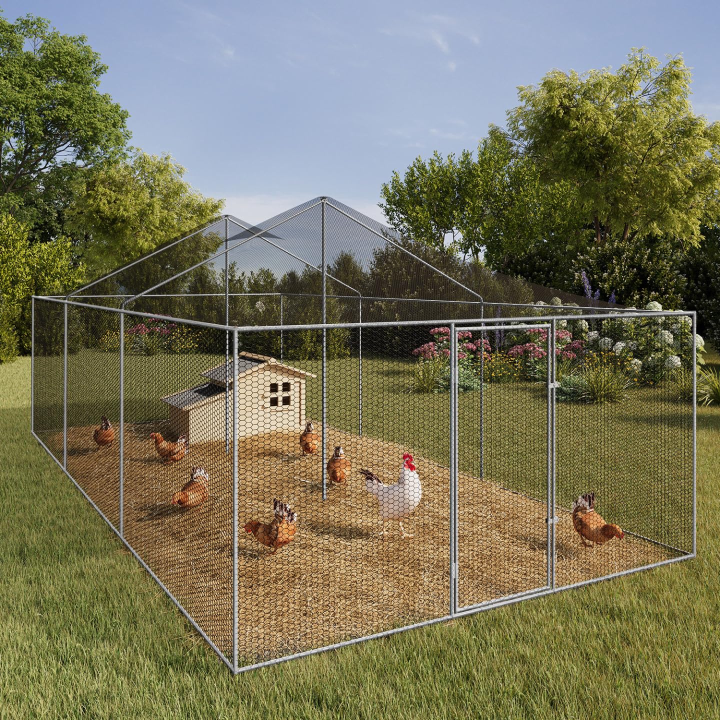 IDMarket - Voliera 18 m² Parco a rete 6 x 3 M recinto pollaio per Animali da Bassa Corte