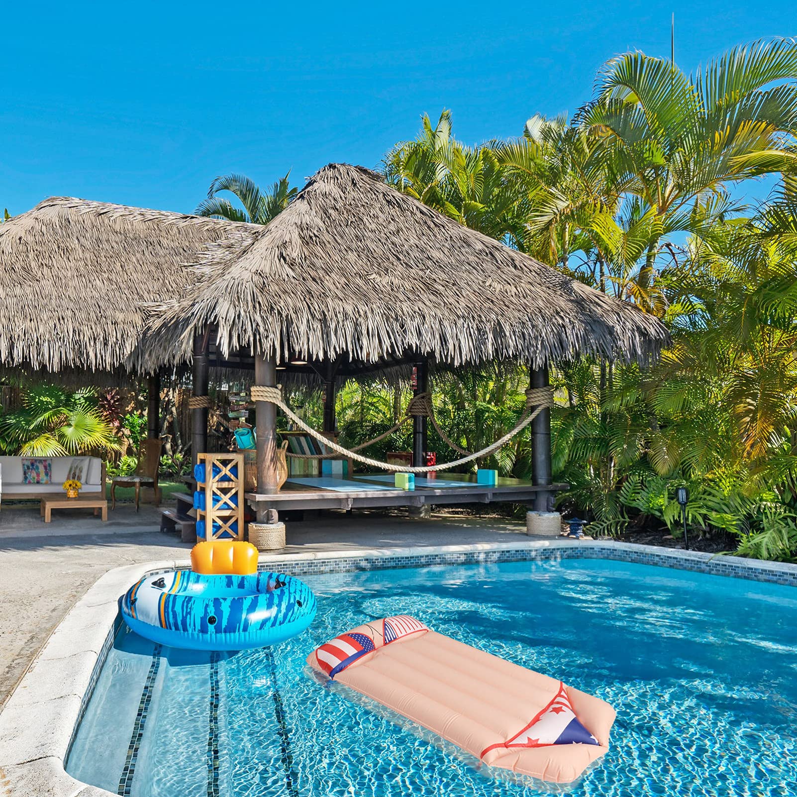 Kisangel Cama Flotante Inflable para Natación Colchoneta Flotante Patrón de Bikini Cojín de Natación para Adultos Piscina o Playa