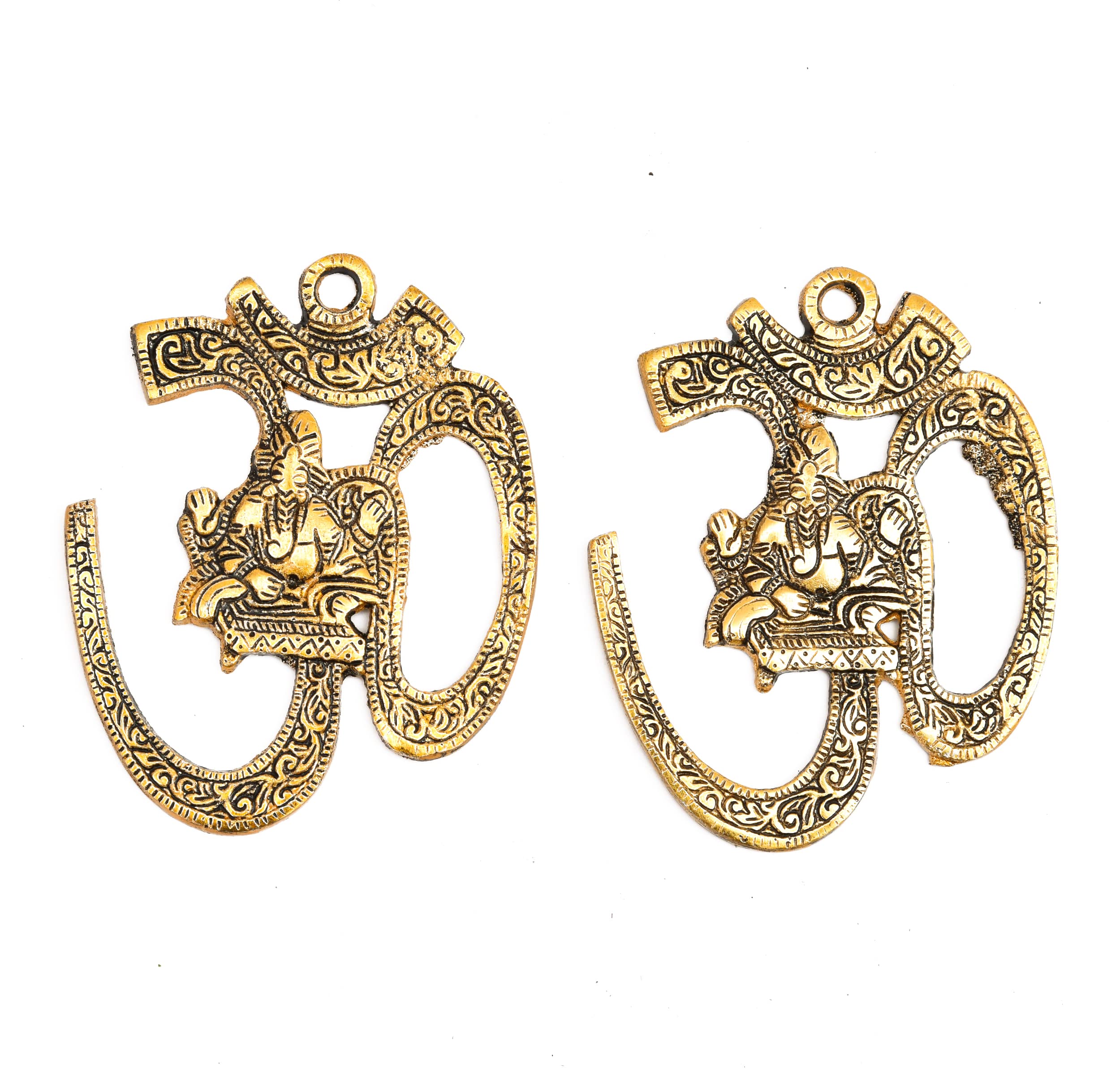 Nirmal HandicraftMetal Wall Hanging of Ganesh with Om- Golden Wall Hanging of Lord Ganesha with Om