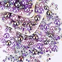 Vista 48 de 60g de perlas blancas de parte trasera plana con diamantes de imitación para manualidades, tamaño mixto de 3mm-10mm, color AB, redondas, mitad