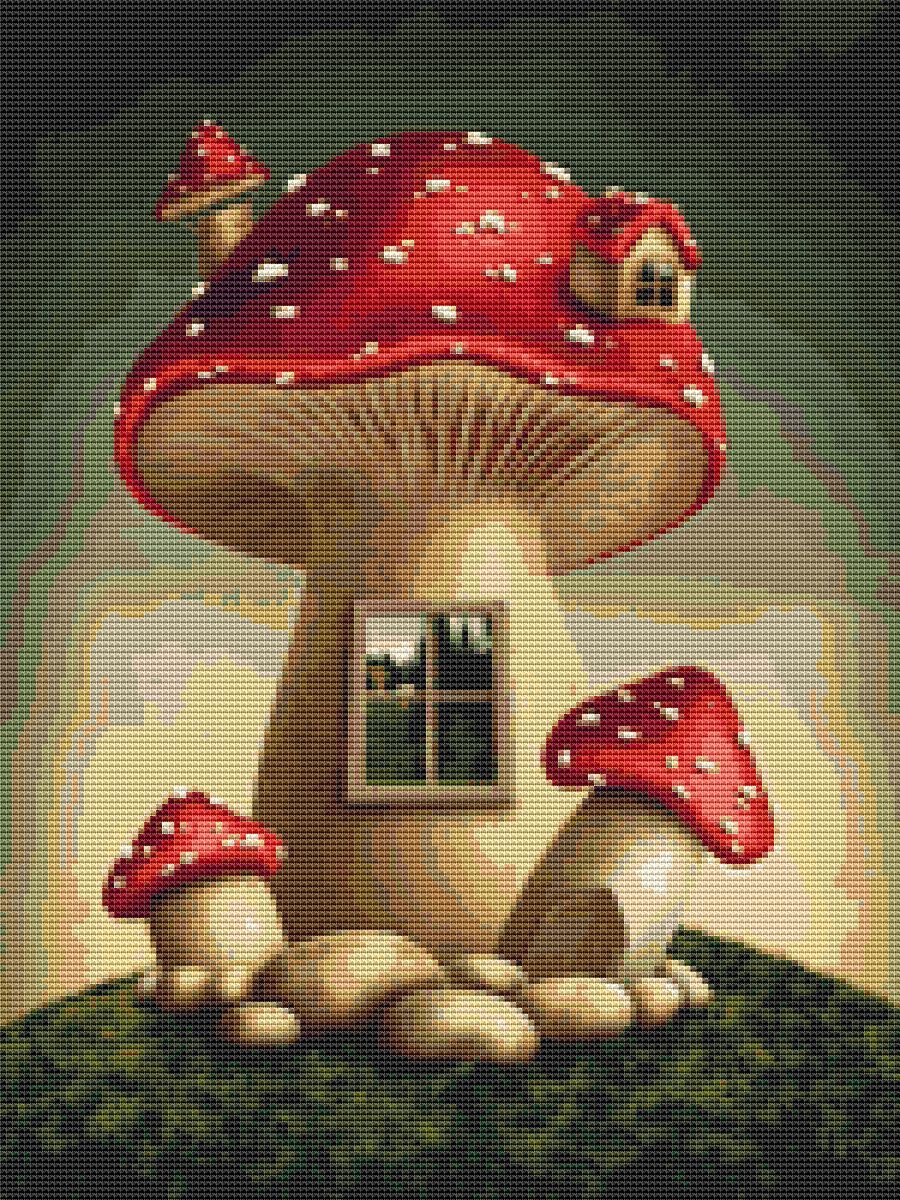 Mushroom Home 1 Cross Stitch Pattern (Not a Kit) Stitching Tips/Fabric Planning Guide included.