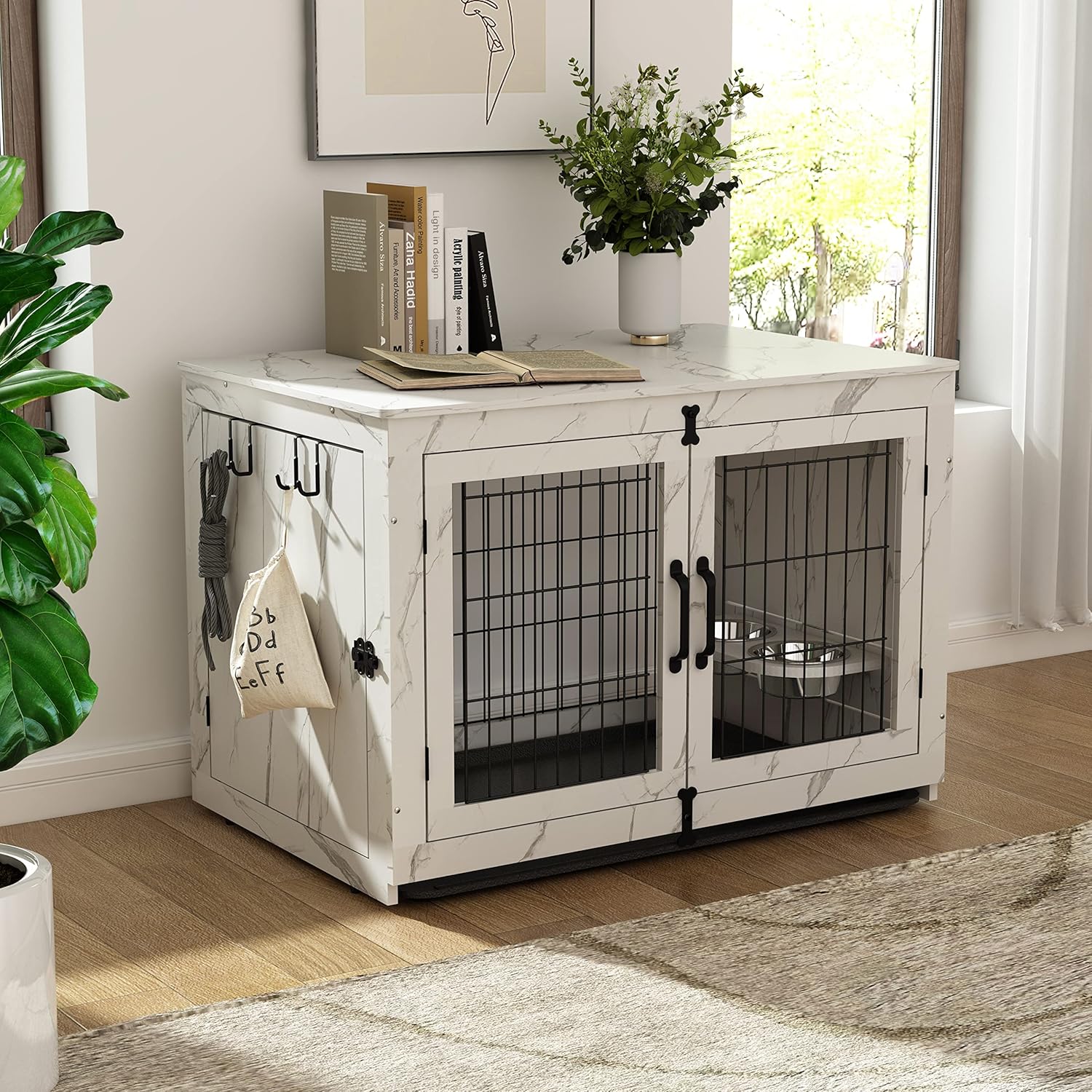 Piskyet Wooden Dog Crate Furniture with 360° Rotatable
