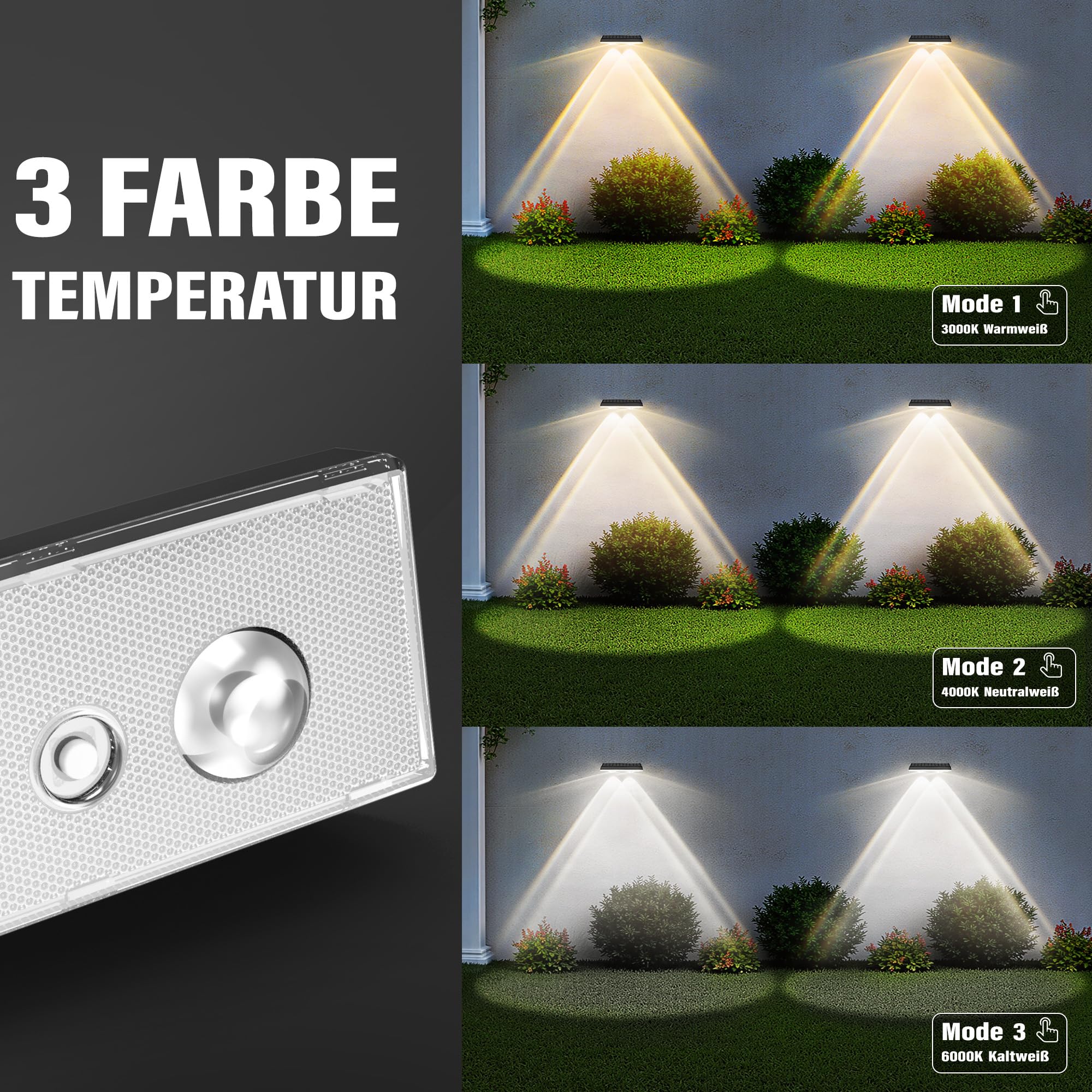 Solarlampen für außen wand, Solar Wandleuchte aussen, solarwandleuchten außen 3 Beleuchtungsmodi LED aussenleuchte solar IP67 Wasserdicht außenbeleuchtung solar für Zaun Garten Terrasse 8er