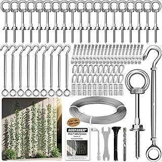Tensioned Wall Wire Trellis Kit, 5/64”(2mm) x 150ft Cable with T316 Stai...