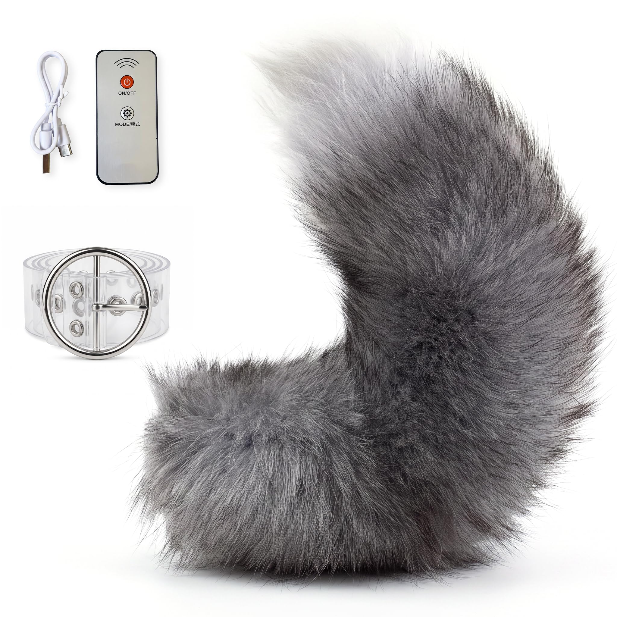 Coda mobile, accessorio cosplay coda di volpe elettrica ricaricabile, argento
