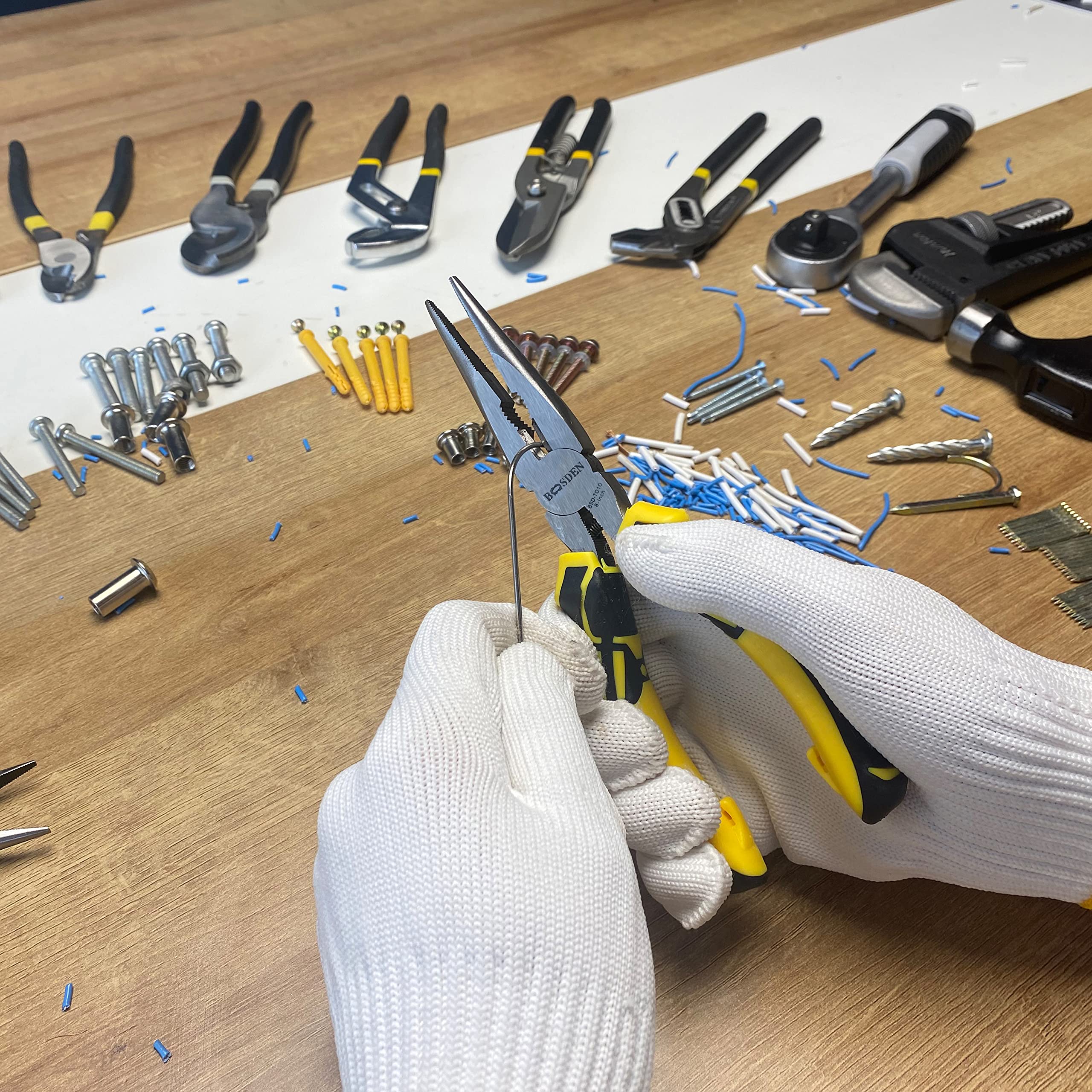 Pinze a becco lungo con taglierine laterali, BOOSDEN Pinza A Becchi Lunghi Dritti, 200mm, Adatta alla in Aree difficilmente accessibili