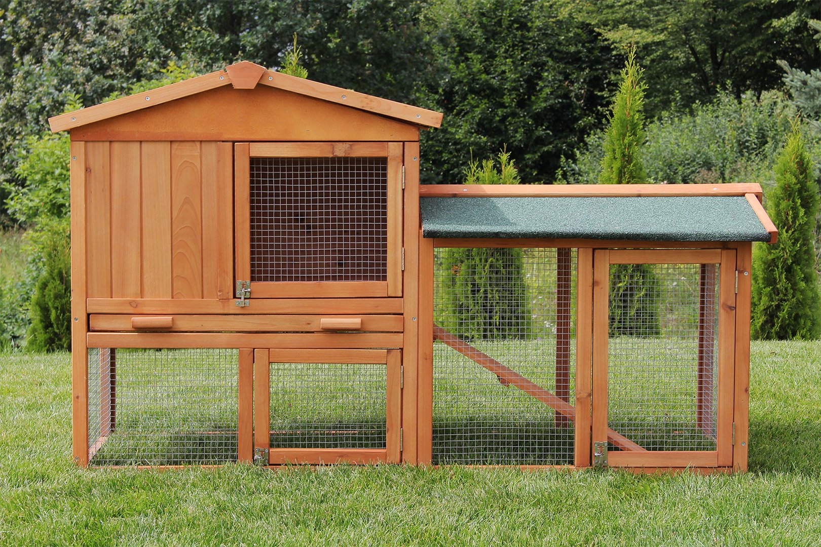Miweba MyAnimal Clapier Lapin MH-03 | Extra Large avec 66 cm - Maison à Deux étages - Cage pour Lapin - Bois de pin - Polyvalent - Résistant à l'hiver - 2 Niveaux (Brun)