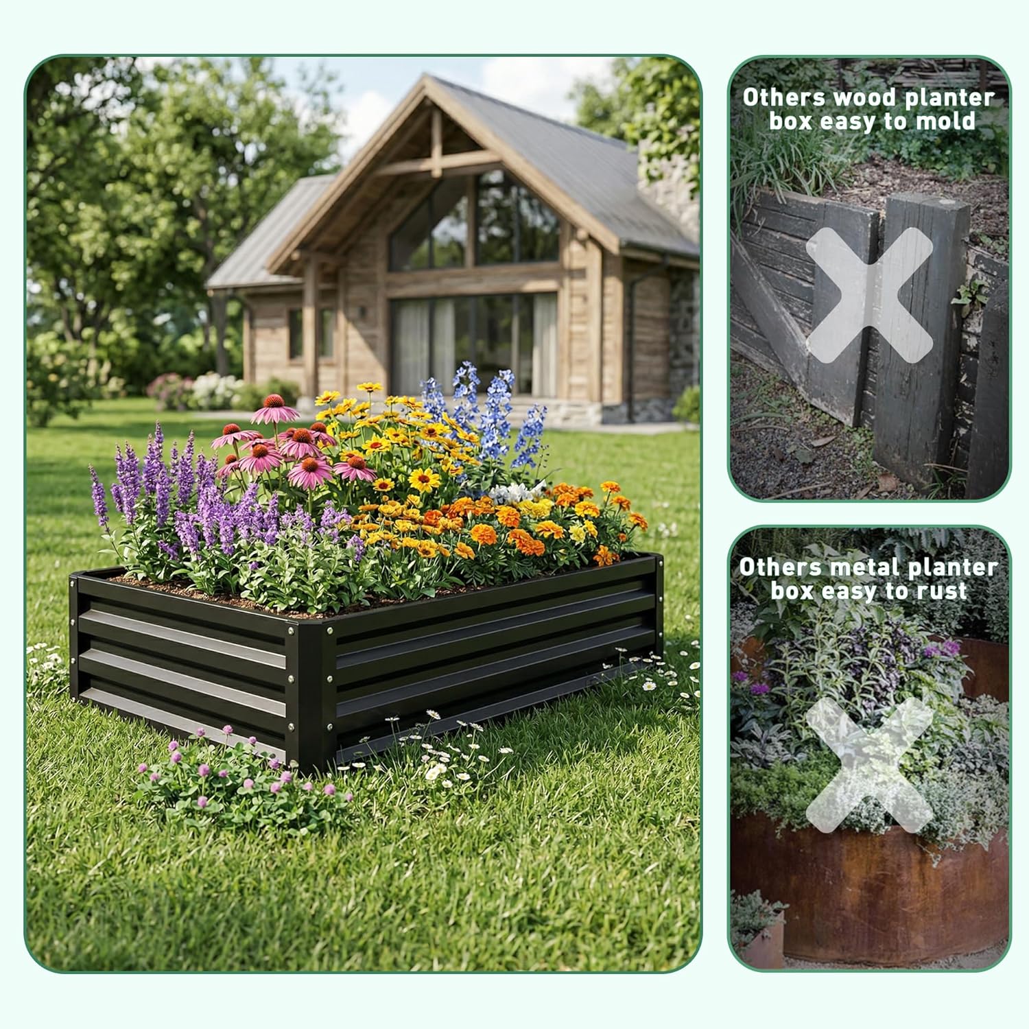 ONCEMORE 4x3x1 FT Metal Raised Garden Bed,Galvanized Steel Raised Garden Bed for Gardening Vegetables Fruit,20pcs T-Types Tags & 1 Pair of Gloves