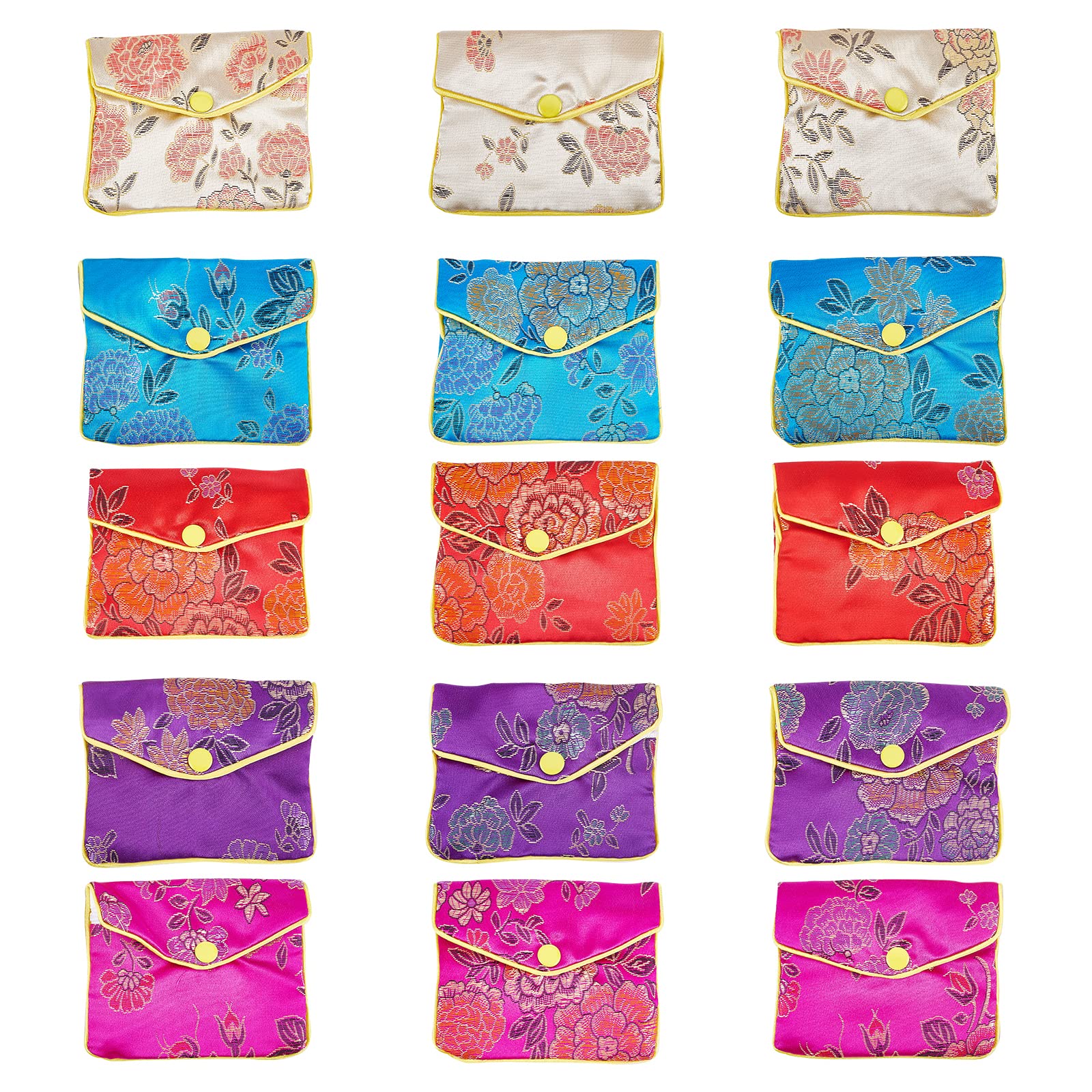 NBEADS15 Pcs Silk Embroidery Pouch, 5 Colors Chinese Traditional Brocade Pouch Jewelry Bag for Jewelry, Wedding Gift Package