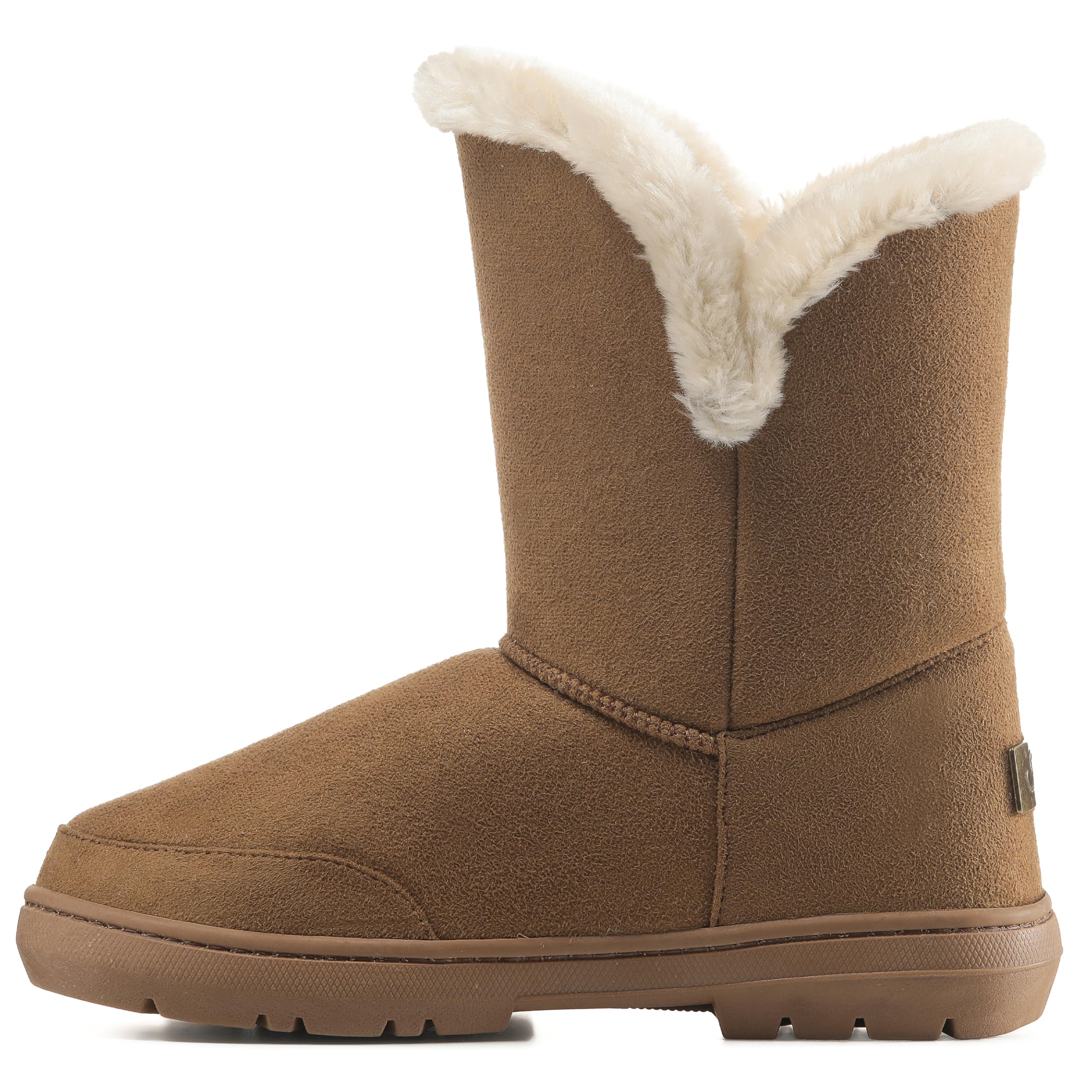 Holly Womens Waterproof Winter Snow Boots - Faux Fur Lined Warm Calf Boot with Side Button - Non Slip Sole, Insulated, Outdoor Walking Footwear - Tan - UK5/38