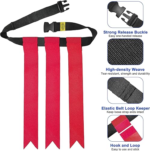 Miniatura 5 de TENXILOT Cinturones de fútbol con bandera, 14 jugadores, bandera de fútbol, conjunto para adultos, jóvenes y niños con 42 banderas, entrenamiento