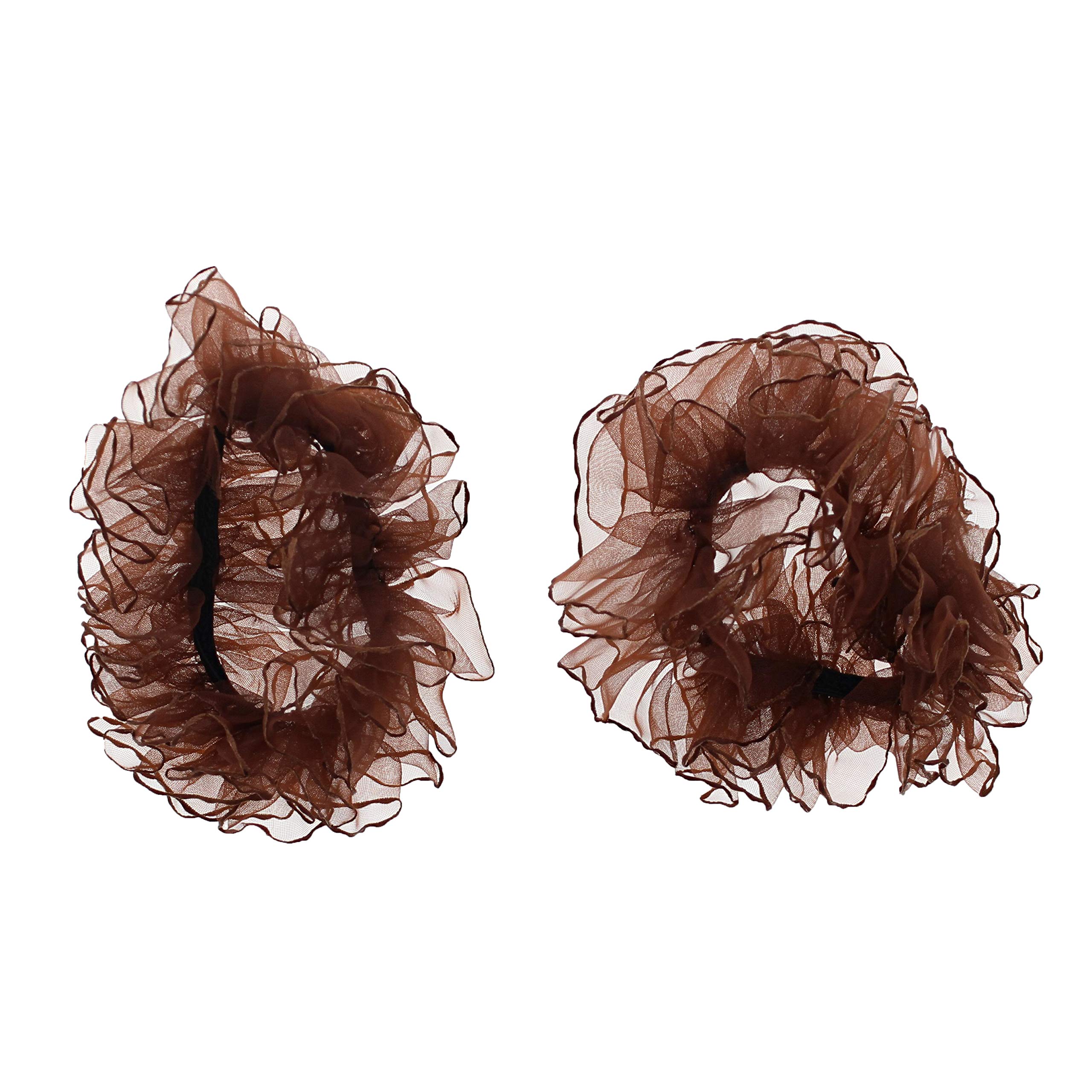 Zac's Alter Ego Women's Brown Set Of 2 Soft Chiffon Frilly Ruffle Hair Scrunchies/Garters