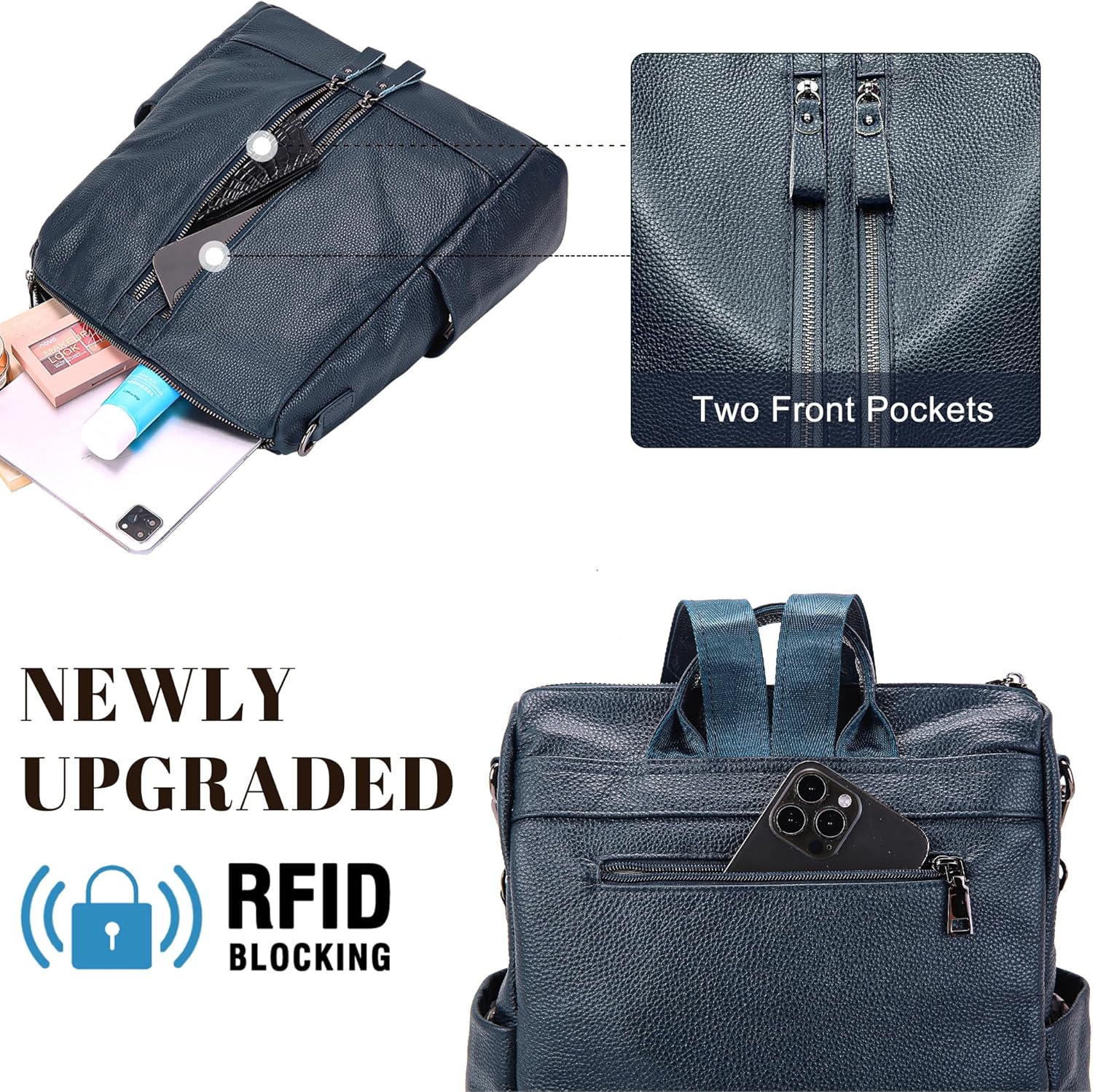 Genuine Leather Backpack Purse for Women: Fashion Ladies Convertible Backpack Designer Shoulder Handbag for Travel - Image 8