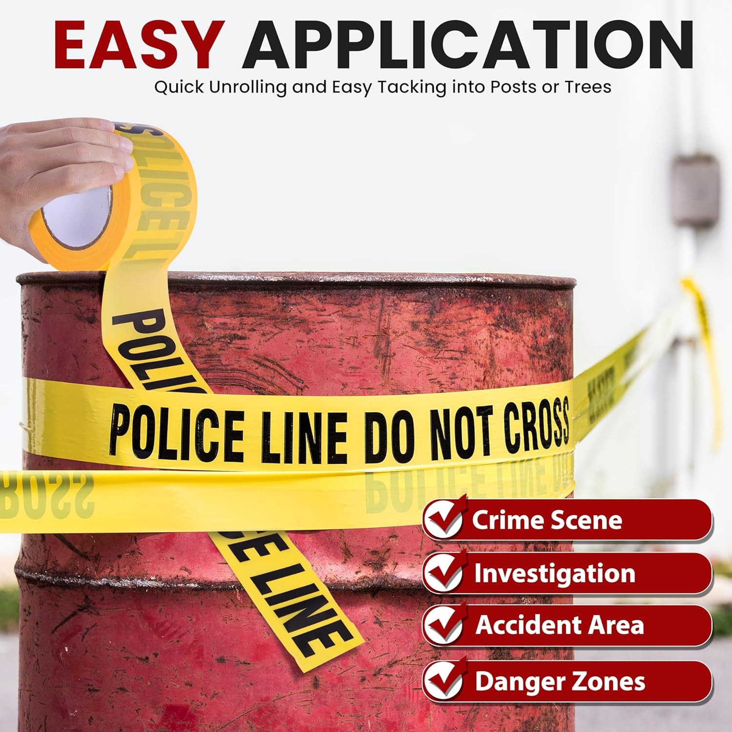 Pyle 8-Pack Yellow Caution Tape Roll, High Visibility 200 Meters Long Safety Warning Tape for Construction Zones, Roadworks, Events, and Hazardous Areas, Weather Resistance (Black and Yellow)
