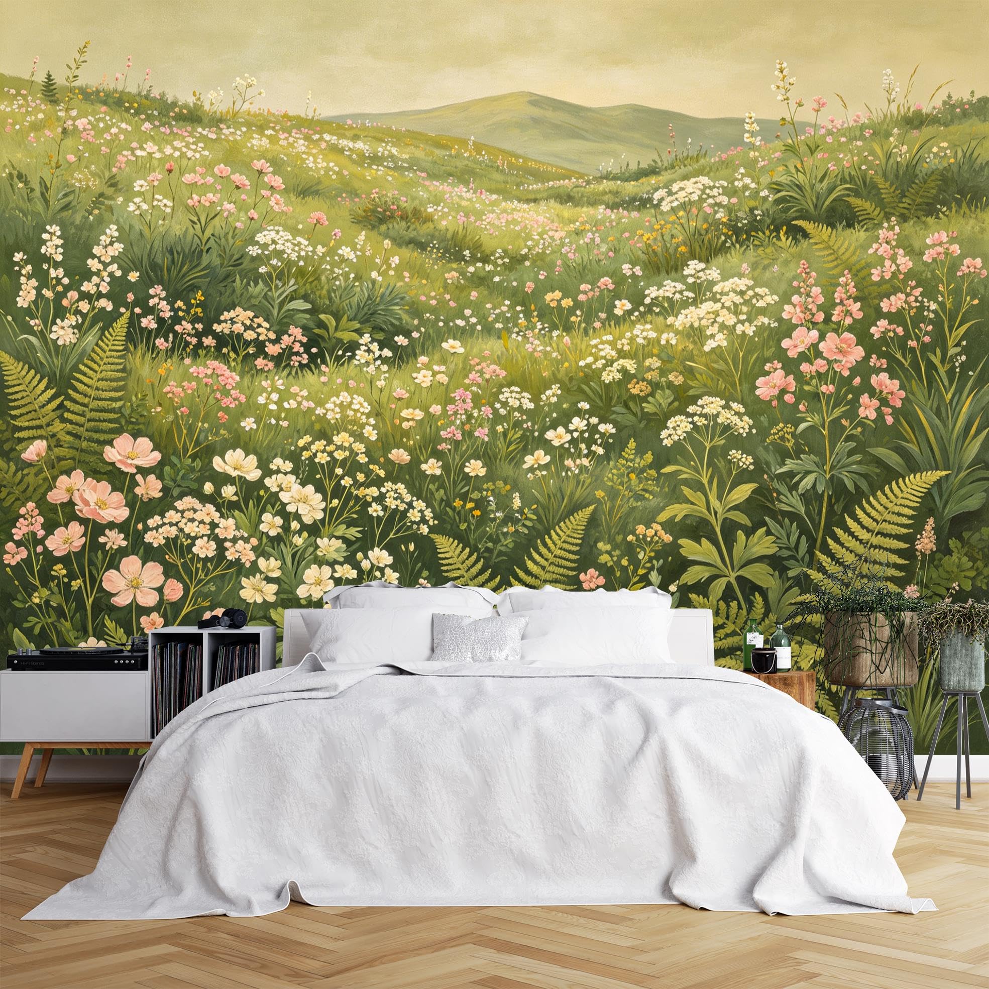 Carta Da Parati Fotografica Per Soggiorno Prato Fiorito Murale Da Parete Paesaggio Carta Da Parati Non Tessuta 600 Cm X 400 Cm (Larghezza X Altezza) Poster Da Parete Panoramico 3D Decorazione Per La