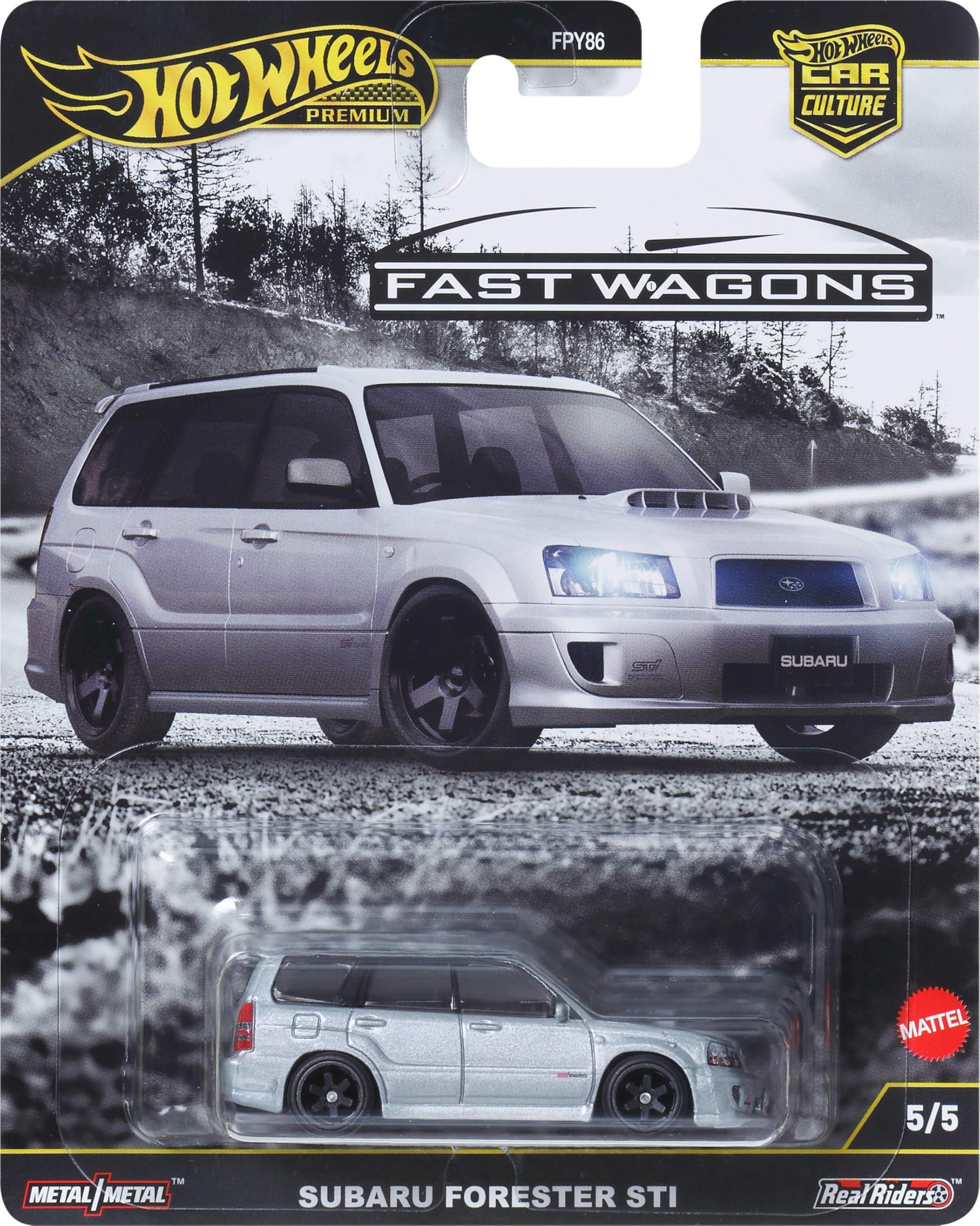 Hot WheelsPremium Car Culture Collectible Toy Car, 1:64 Scale Die-Cast Subaru Forester STI, Ronin Run 2 Vehicle with Real Riders Tires