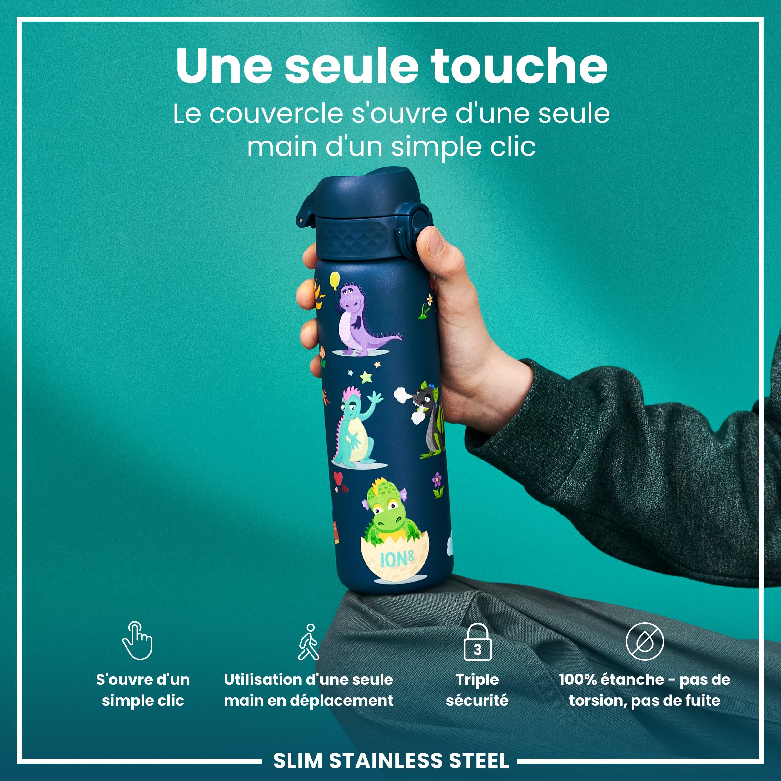 Gourde ION8 600 Ml En Acier Inoxydable – Anti-fuite, Couvercle Flip, Poignée Intégrée, Motif Oiseaux Exotiques 3D