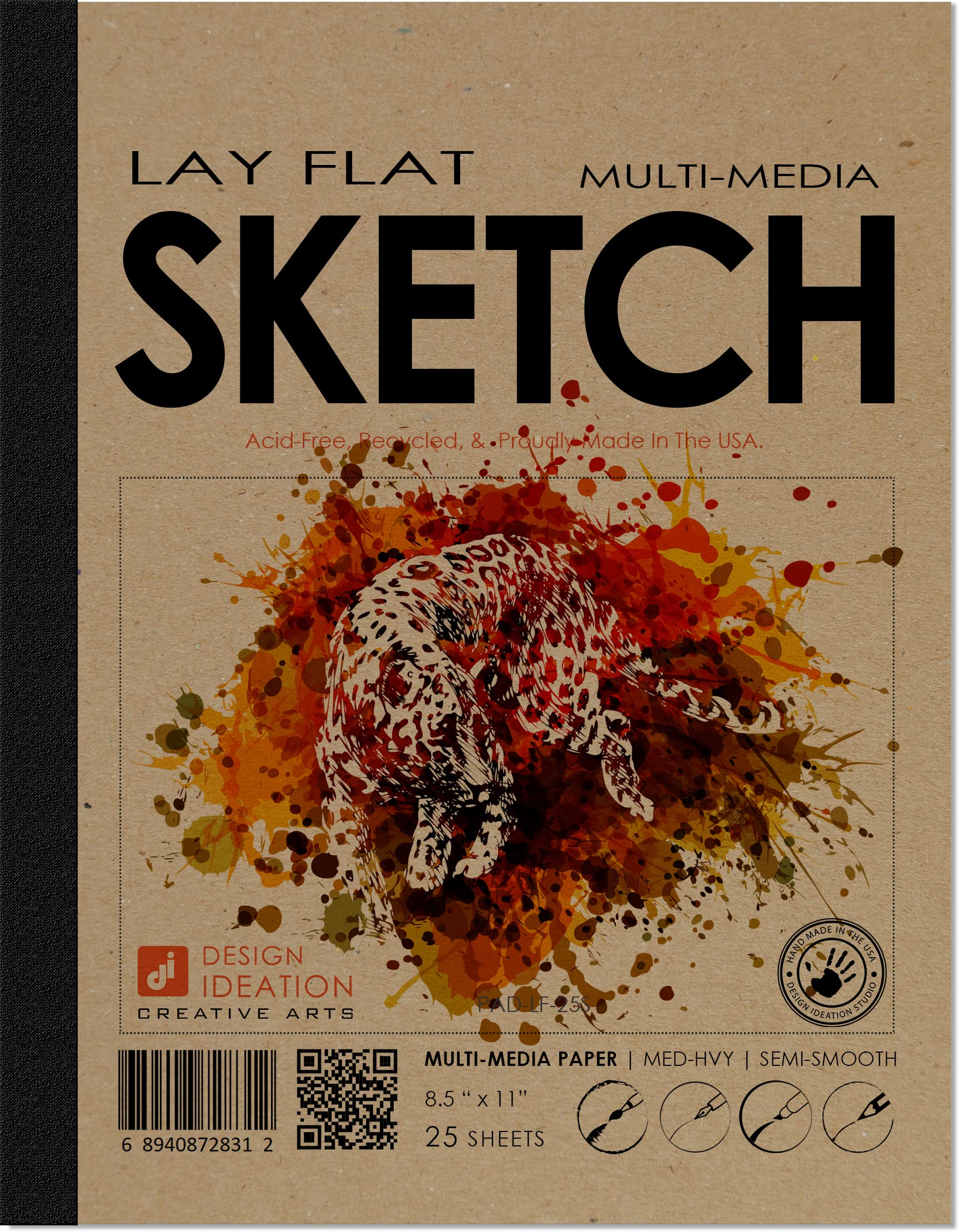 Design Ideation Lay Flat Multi-Media Sketch Pad. Removable Sheet Sketchbook for Pencil, Ink, Marker, Charcoal and Watercolor Paints. Great for Art, Design and Education. 8.5" x 11"