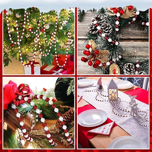 Miniatura 5 de Guirnalda de bastones de Navidad de 20 pies con purpurina, guirnalda de cuentas de árbol de caramelo, guirnalda de cuentas de plástico rojo y blanco