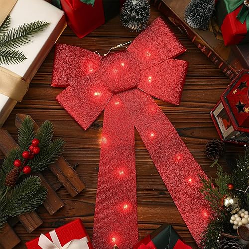 Miniatura 4 de Liliful 3 lazos de corona LED de Navidad de 18 x 10 pulgadas, adornos grandes para decoración del árbol de Navidad, decoración para el hogar,