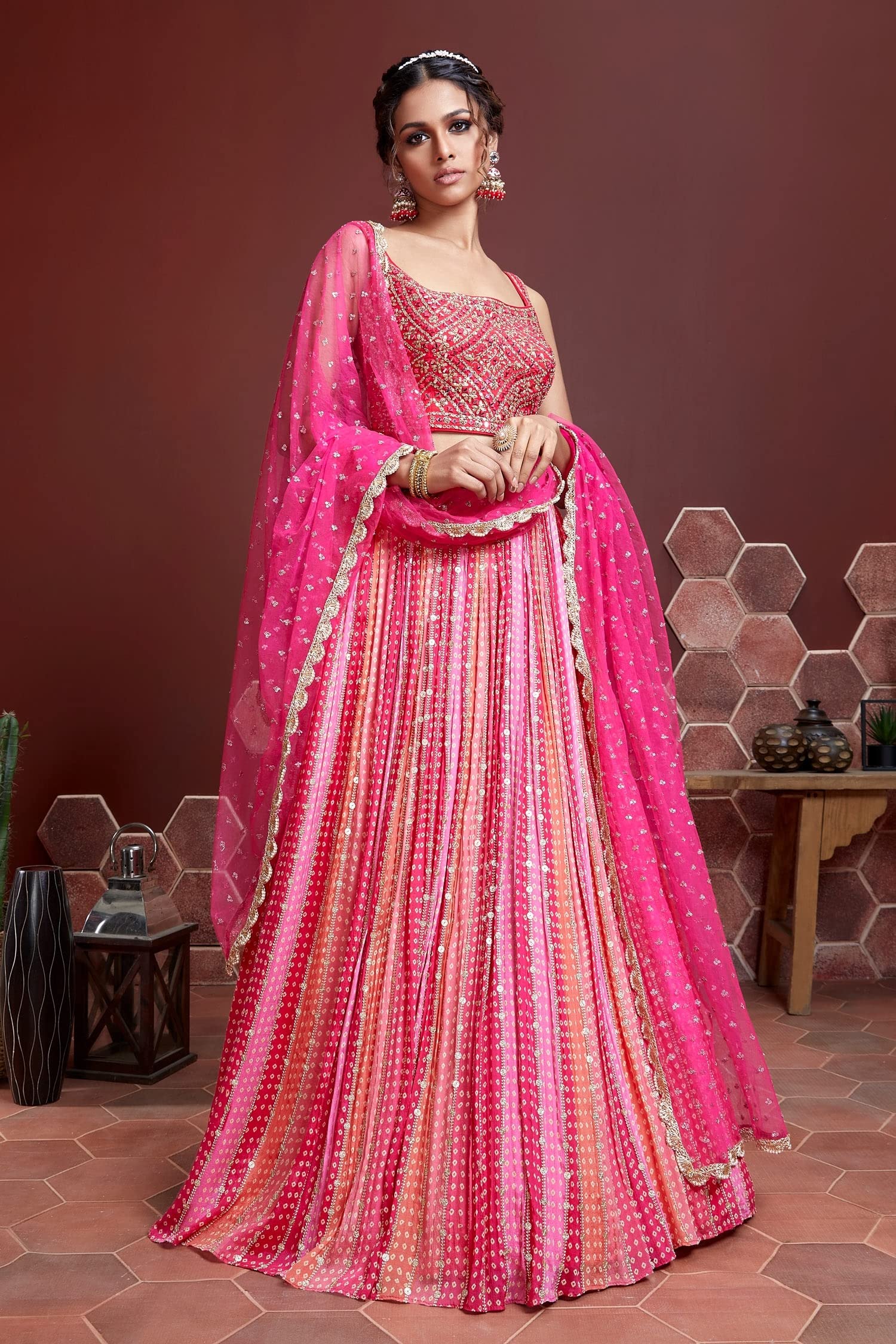 Zeel Clothing Women's Silk Embroidered Semi-Stitched Lehenga Choli for Women with Dupatta (108-Pink-Wedding-Bridal-Latest-Lehenga; Free Size)