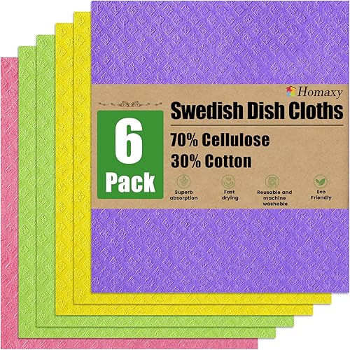 Homaxy Paños de cocina suecos para cocina, paquete de 15 paños de esponja de celulosa reutilizables y lavables, toallas de papel absorbentes y sin