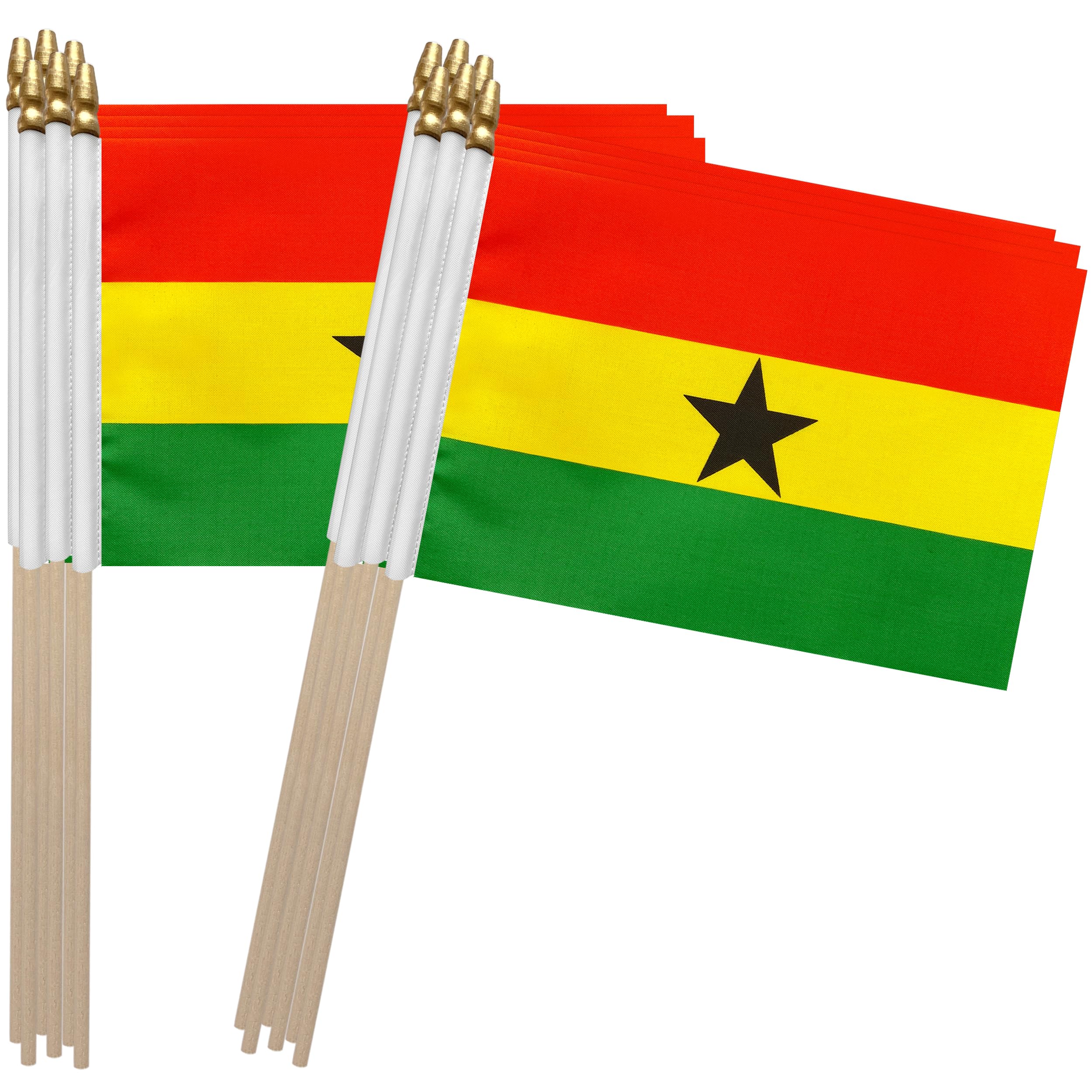 TSMD Ghana Stick Flag Ghanaian Small Mini Hand Held Flags,5x8 Inch,12 Pack