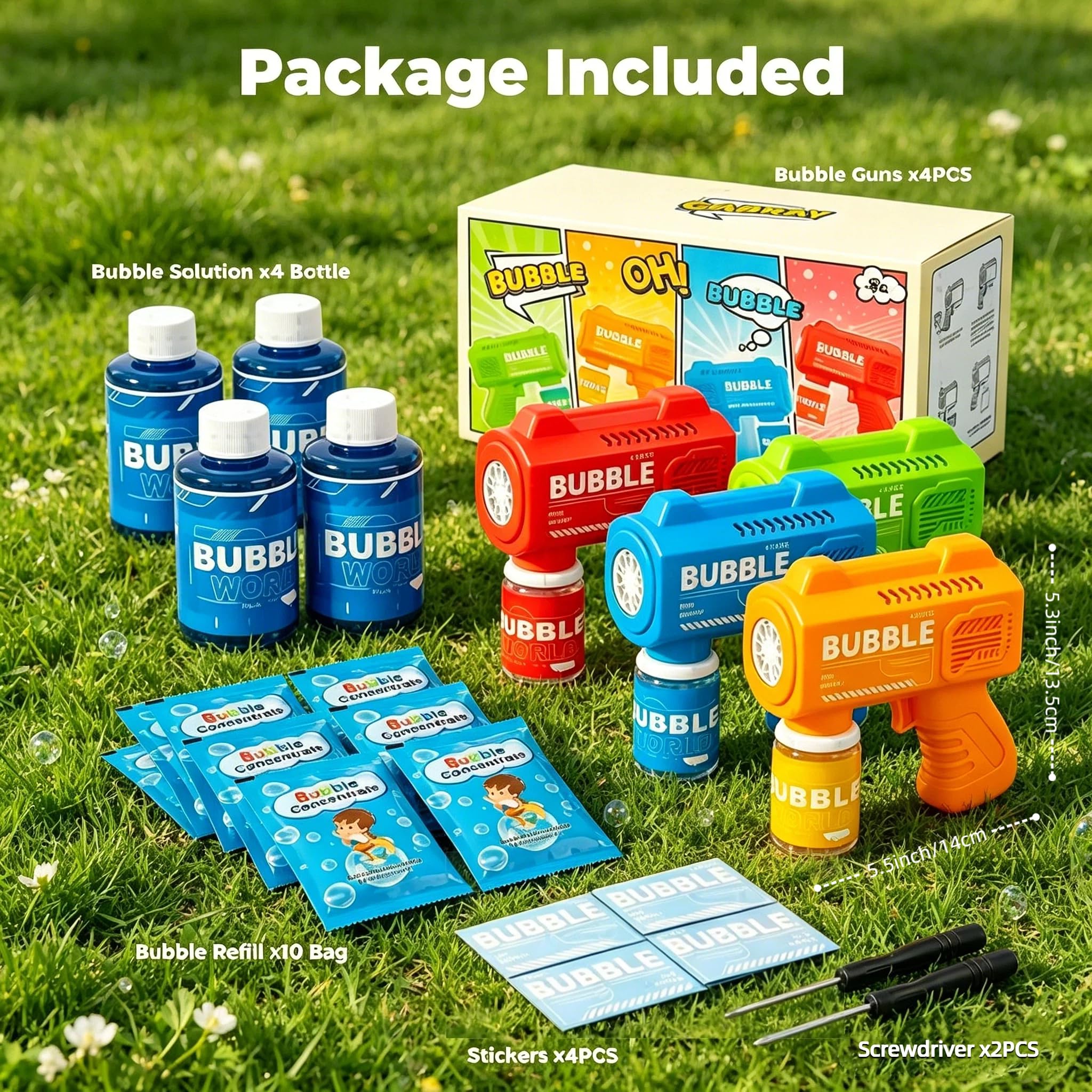 PANACARE Seifenblasenpistolen 4er Set, Bubble Gun 5000+ Blasen/Min LED Licht für Kinder Geburtstag Party