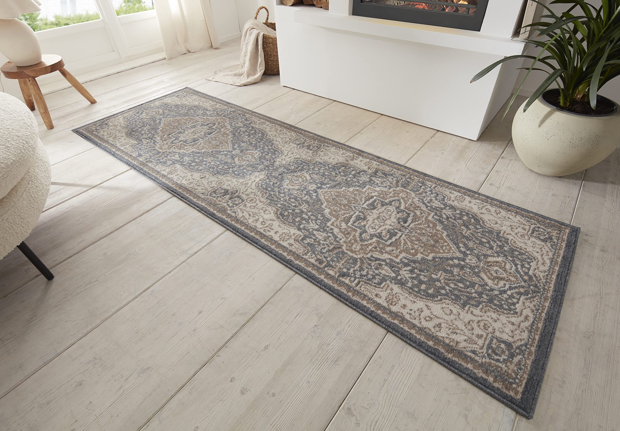 THE RUGS Terrain Designer Shortpile Rug Durable Medallion Polypropylene Rug in Brown | Size: 80cm x 200cm