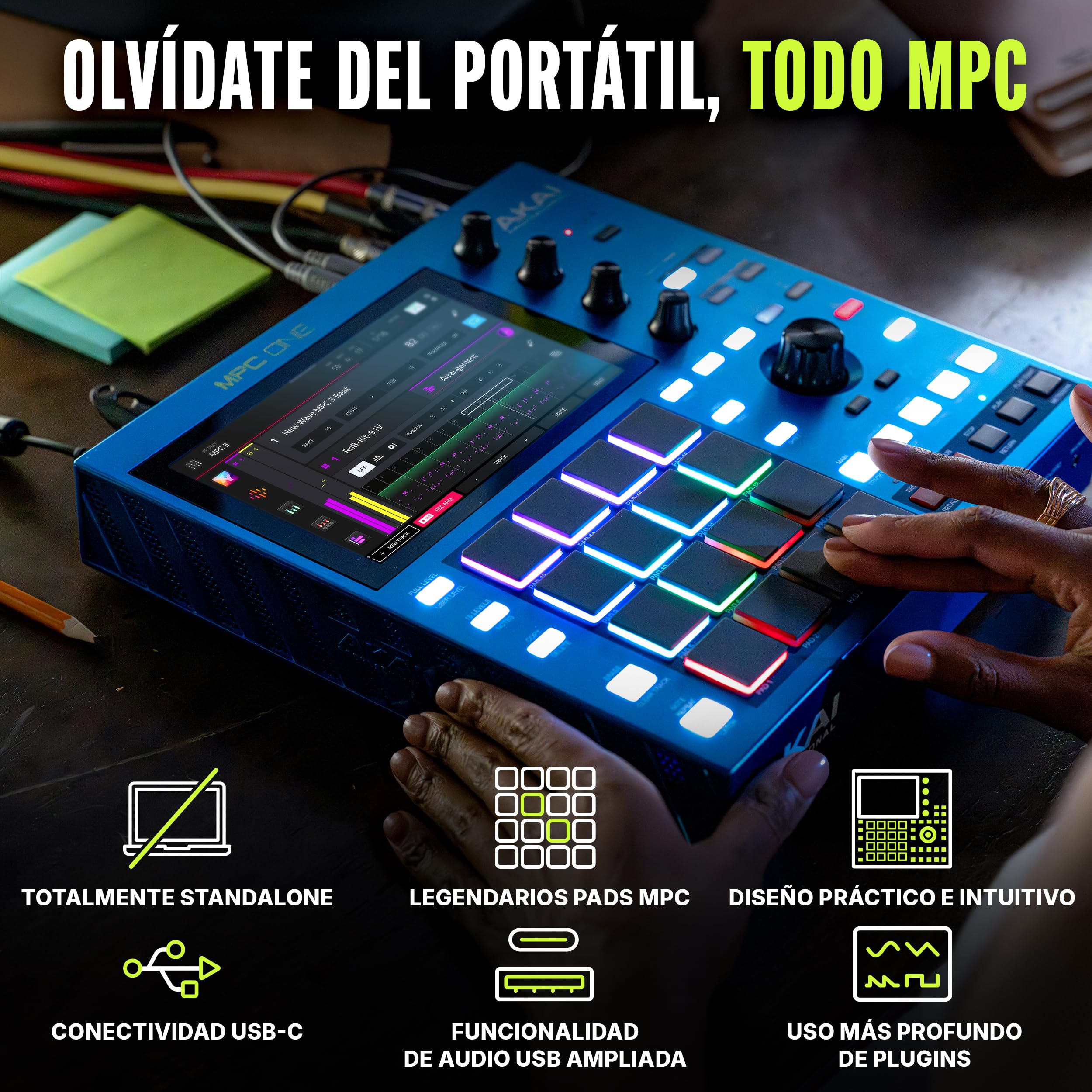 Akai Professional MPC One G2 Centro Producción Autónomo Next-Gen | Para beatmakers y productores, sampling, secuenciación y creación, con USB-C, 16 pads MPC, procesador 8 núcleos, 4GB RAM