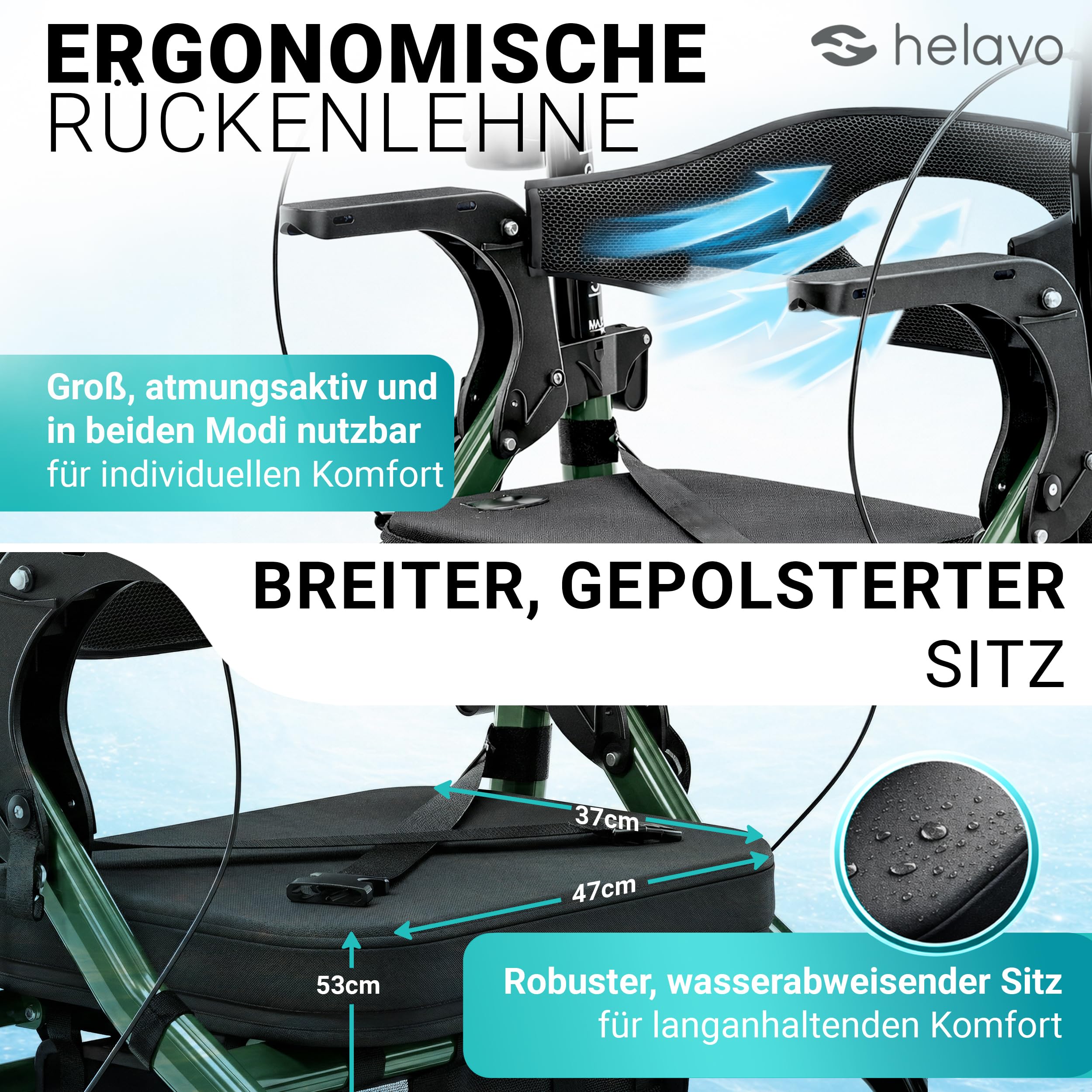 Helavo 2-in-1 Rollator und Rollstuhl mit All-Terrain-Rädern - Leichter Rollator mit Rollstuhlfunktion, Faltbar, Höhenverstellbar, Bis 136 kg Belastbar | Aluminium 2-in-1-Rollator mit Fußstützen - 10" Vollgummireifen für jeden Untergrund - 136 kg Traglast