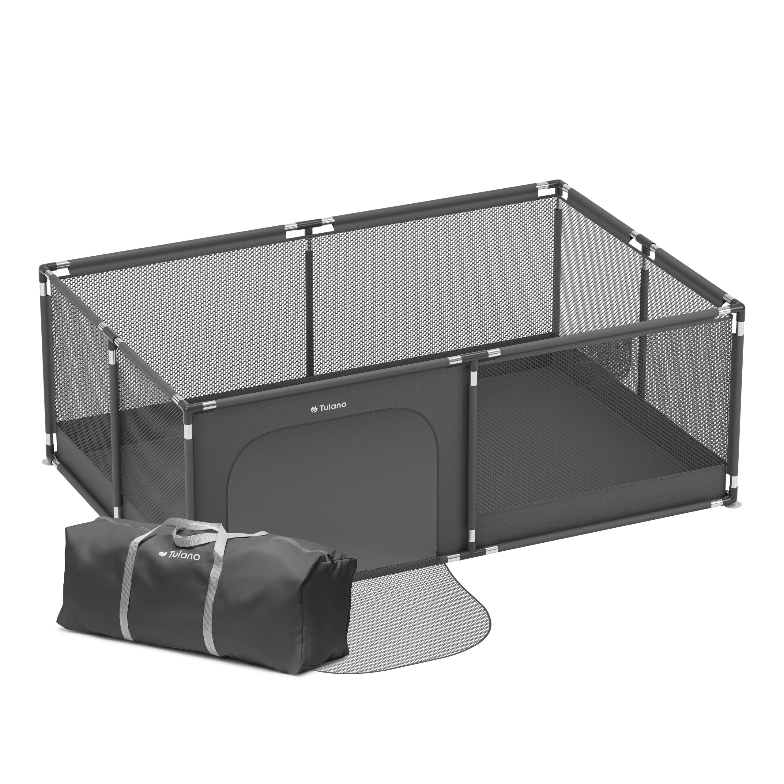 Tulano Cozy 22 Laufstall Baby 120x180 cm mit Bodenmatte – Faltbarer Spielbereich für Babys 6 bis 36 Monate – Atmungsaktiv – Sicher – Mit Tasche – Reise Laufgitter – Indoor Outdoor – Graphite