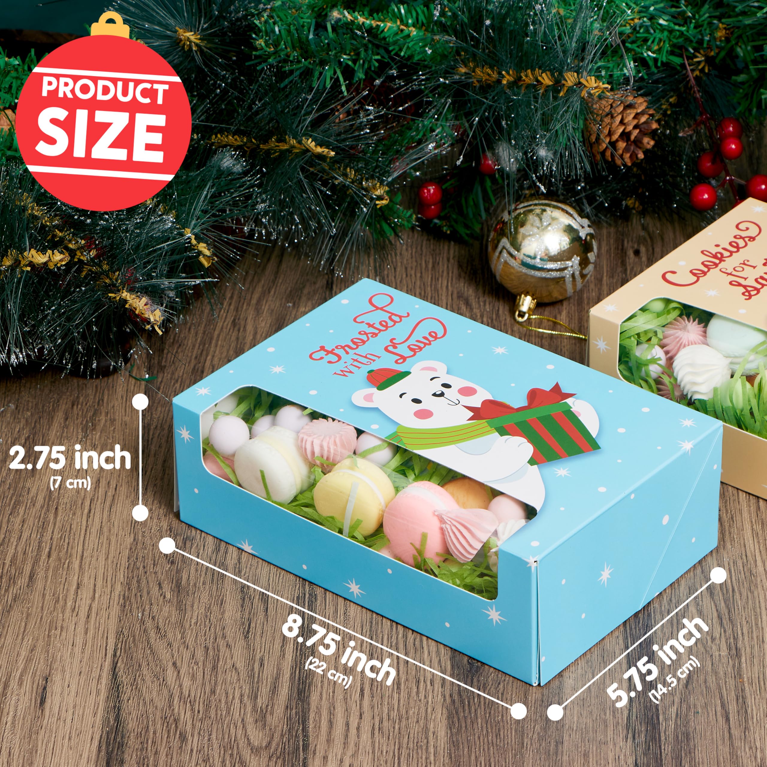 JOYIN 24 Pièces 22,2 X 14,6 X 7 Cm Boîtes à Biscuits De Noël Avec Fenêtre, Motifs Colorés, Boîte Cadeau En Papier Kraft évidée Pour Pâtisseries, Cupcakes, Brownies, Beignets, Cadeau, 3 Designs