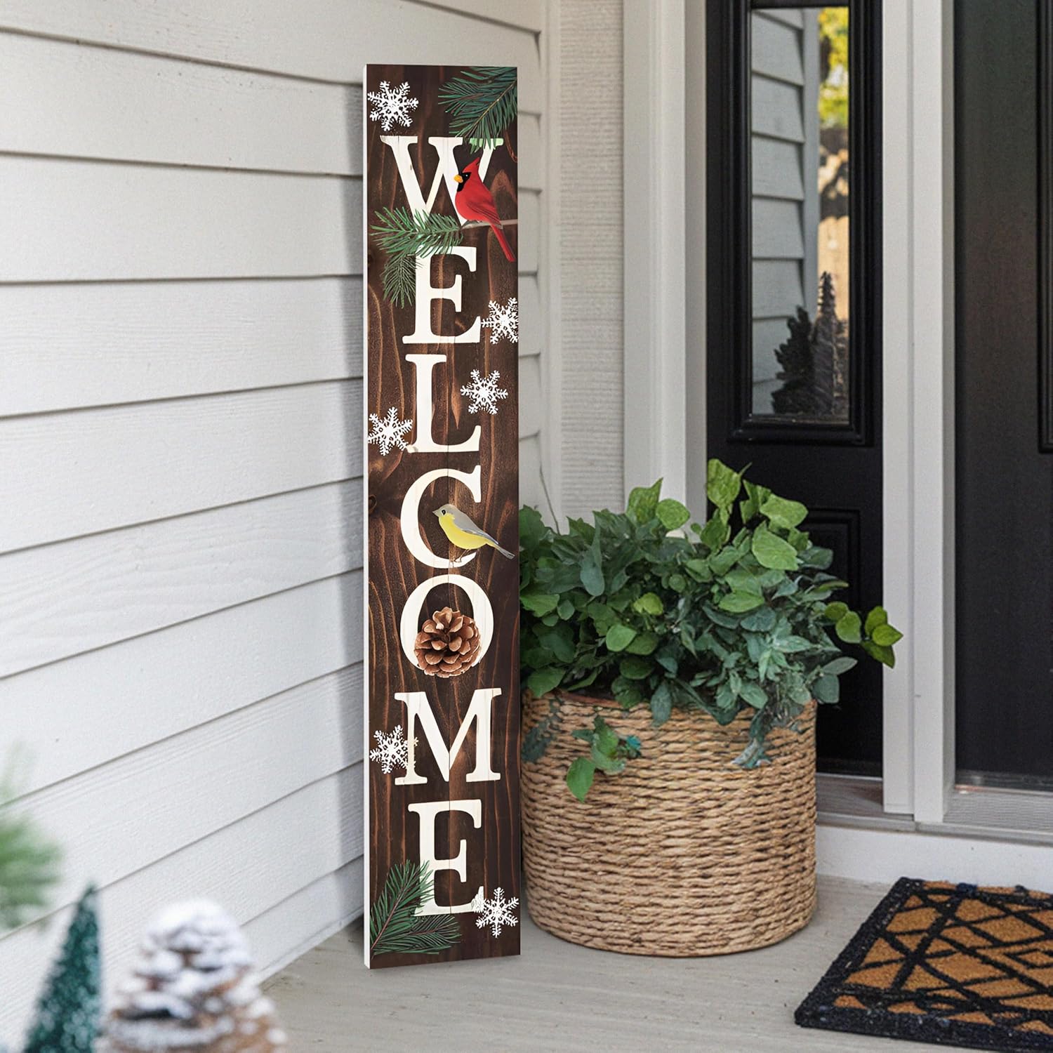 48"x8" Large Christmas Welcome Sign for Front Door, PVC Holiday Welcome Sign for Porch, Durable Outdoor Christmas Decorations (Design 7)