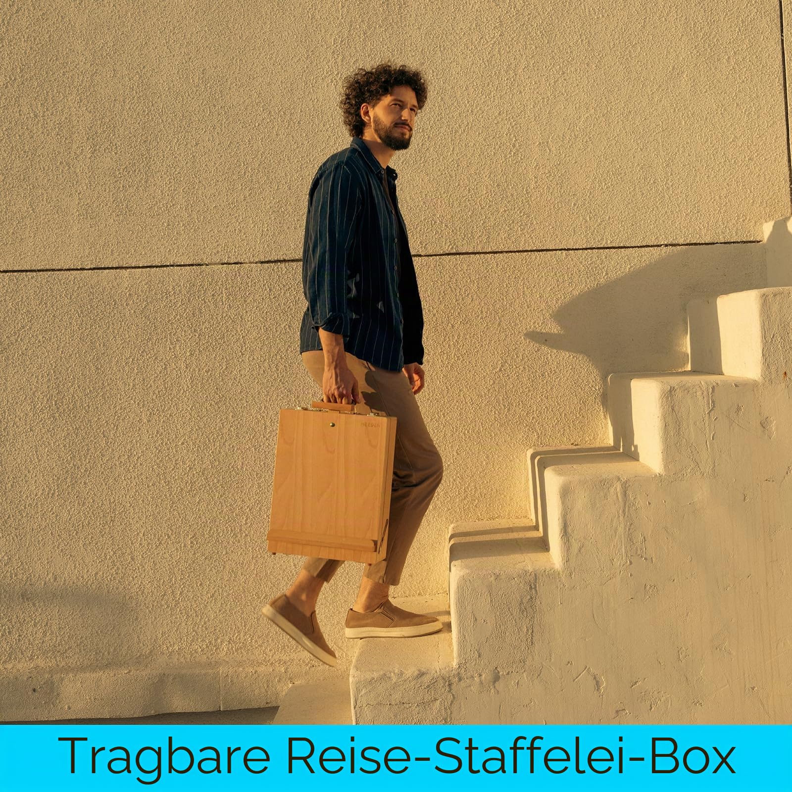 MEEDEN Große Studio Skizzenkasten Staffelei, Verstellbare Tischstaffelei aus massivem Buchenholz, Kunstbedarf-Aufbewahrungskasten mit Fächern für Pastelle, Bleistifte, Pinsel, Max. Leinwand 71cm
