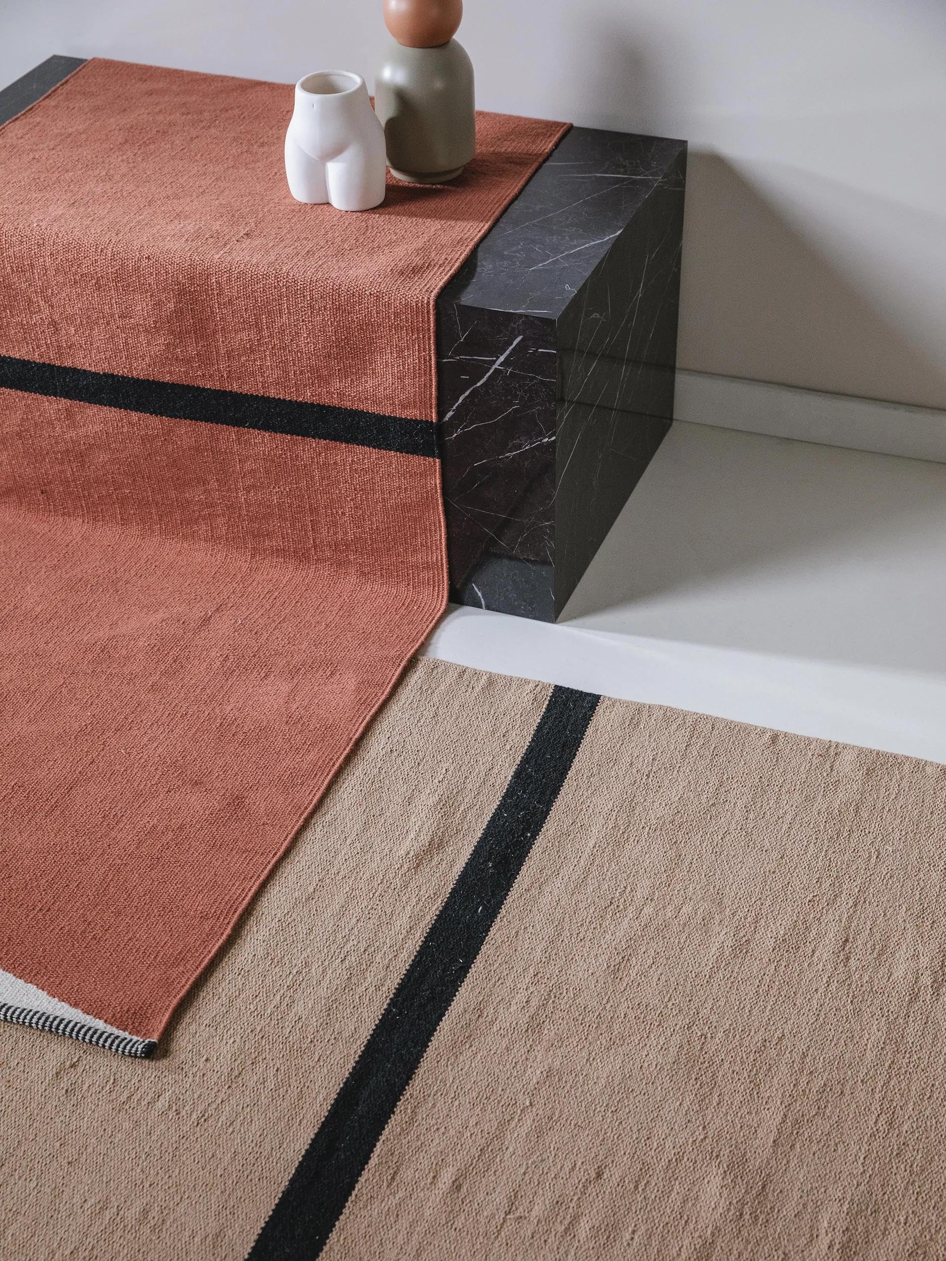 benuta Pop Lenny Tapis en coton - Terracotta 70 x 200 cm - 100 % coton - Chemin de couloir & style : abstrait, géométrique, rayures, minimaliste, naturel, rétro, facile d'entretien, pour salon