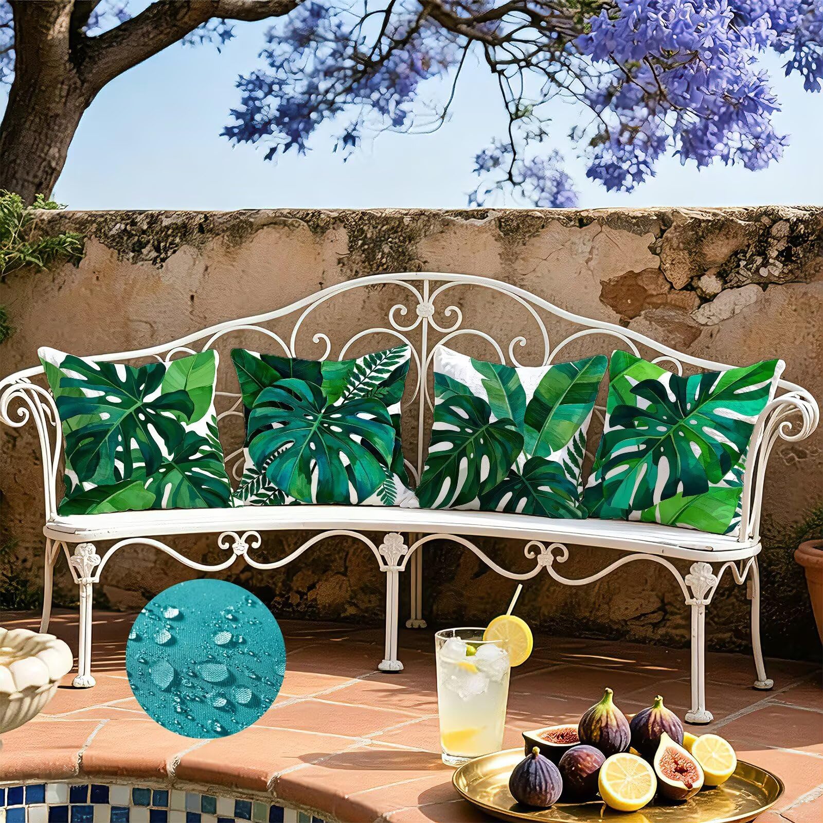 Verde Federe Cuscini Divano 50x50cm, Cuscini da Esterno Set de 4, Cod-130 | Velour Copricuscini Decorativi Letto Arredo, per Letto,Giardino, Esterno, Casa Decorazione Set di 4 Piante Tropicali