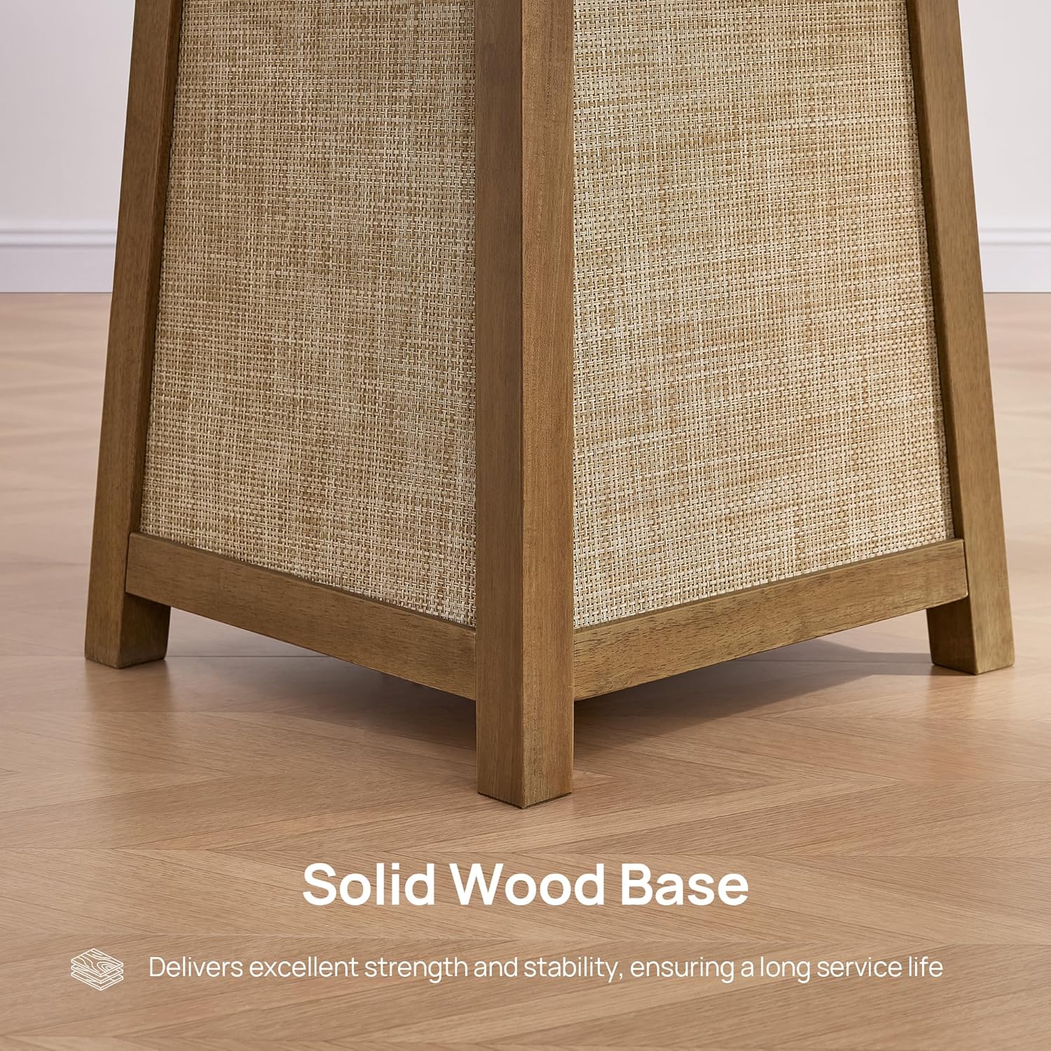 SICOTAS Round Wood Dining Table for 4, 47" Rattan Dining Room Table with Solid Wood Pedestal Base, Boho Circle Kitchen Table, Farmhouse Wicker Dinner Table for Dining Room Kitchen, Living Room, Oak