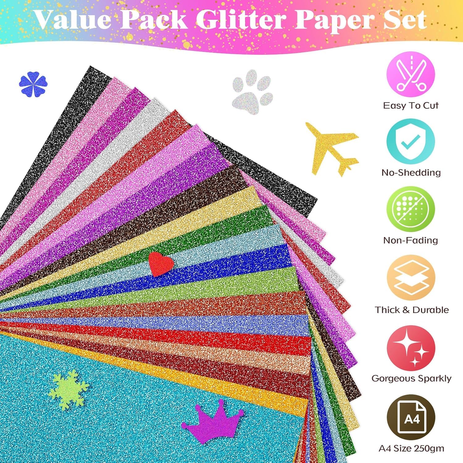 30 Fogli Carta Glitterata Autoadesiva - 10 Colori, Formato A4, Per Crafting E Scrapbooking - Foto 13