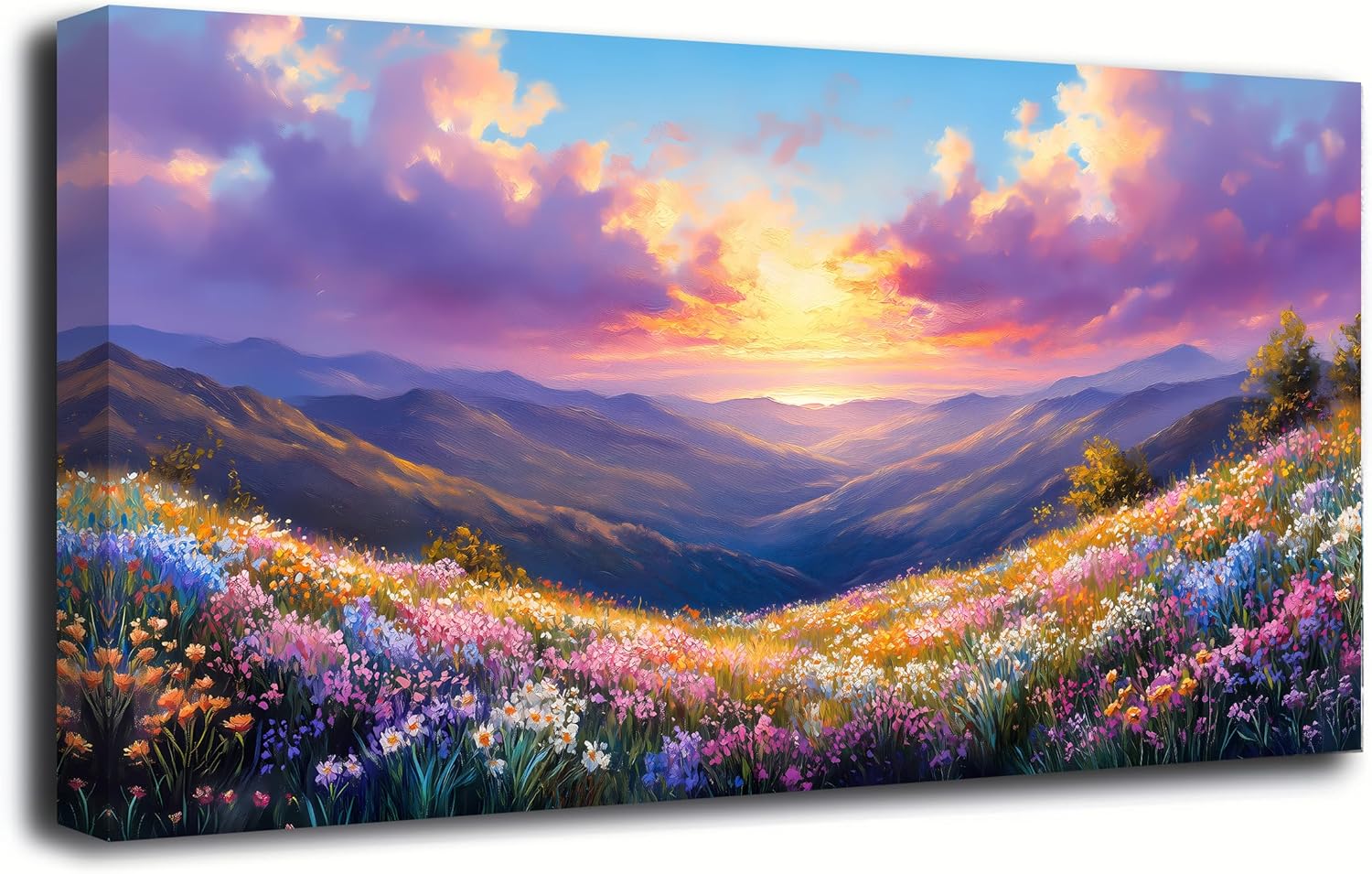 Purple Oil Painting Landscape Wall Art Bedroom Wall Decor Living Room,Purple Abstract Clouds Canvas Wall Art Office Artwork Modern Colorful Flowers Mountain Scenery Wall Art Prints Pictures 20 * 40in