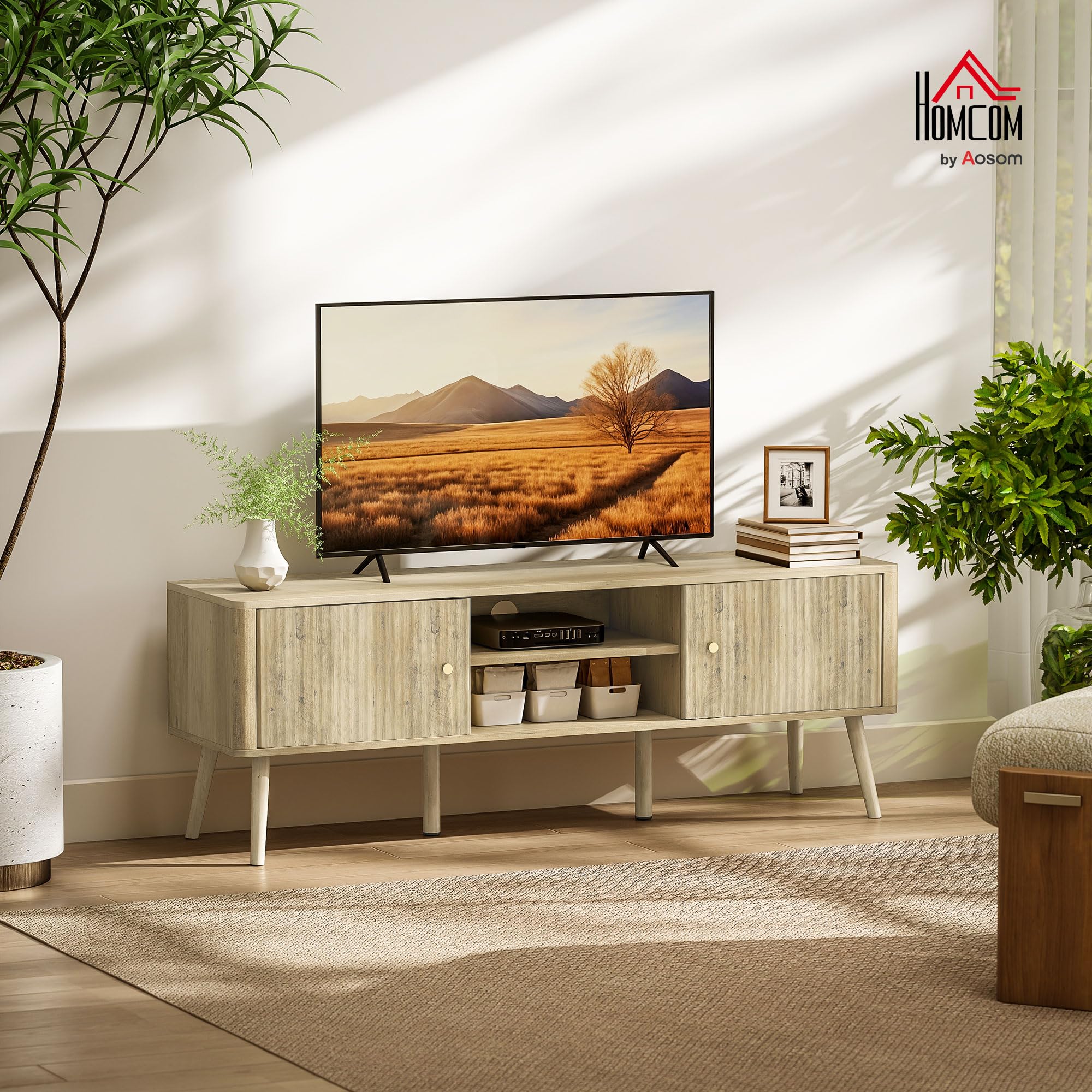 HOMCOM Meuble TV 2 Portes Pour Téléviseurs Jusqu'à 60 Pouces