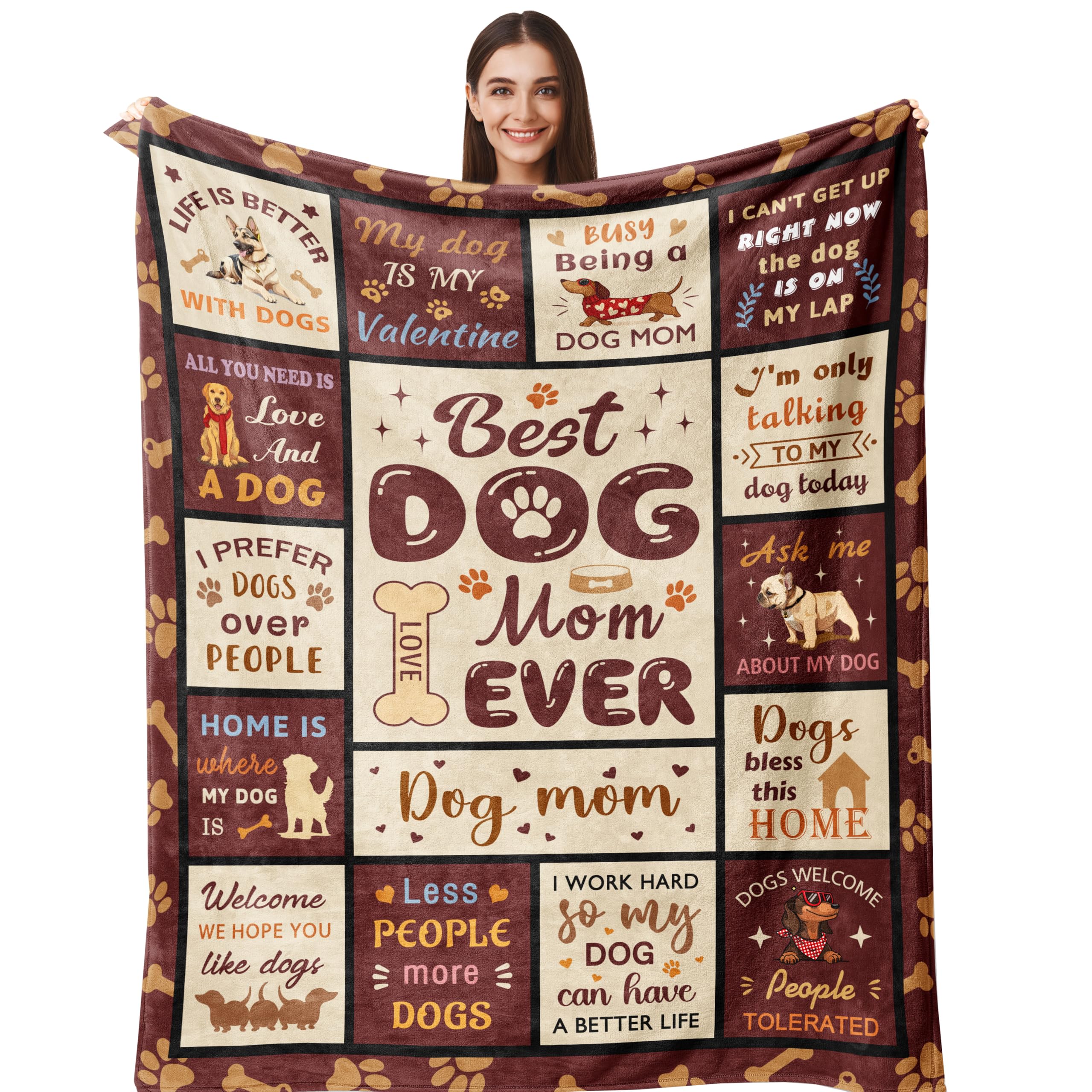 Henazin Dog Mom Gifts for Women, Dogs Mom Blanket 60"X50", Dogs Lovers Gifts for Women, Best Dog Moms Christmas Mothers Day Birthday Gift, Pet Lover