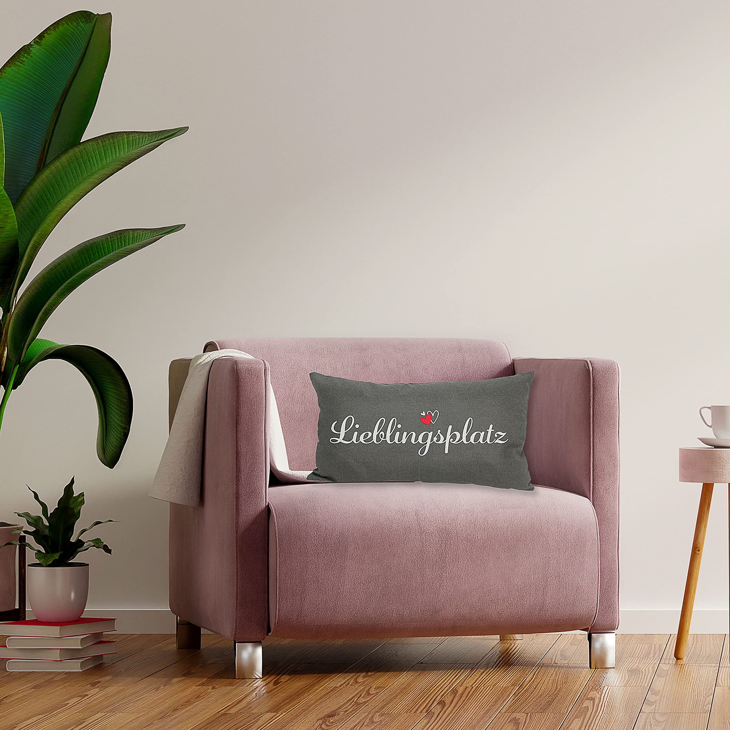 Cepewa Sofakissen Lieblingsplatz mit Reißverschluss | 50x30cm 280g Füllung grau weiß rot | Kuschelkissen Dekokissen waschbar (1 x Sofakissen Lieblingsplatz)