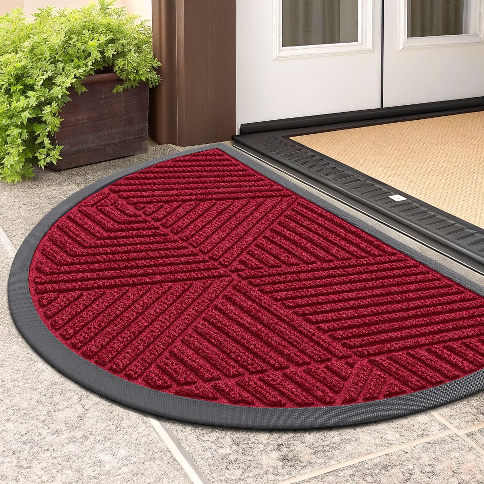 Smiry Half Circle Front Door Mat Outside Entrance, Rubber Doormat, 29.5x17
