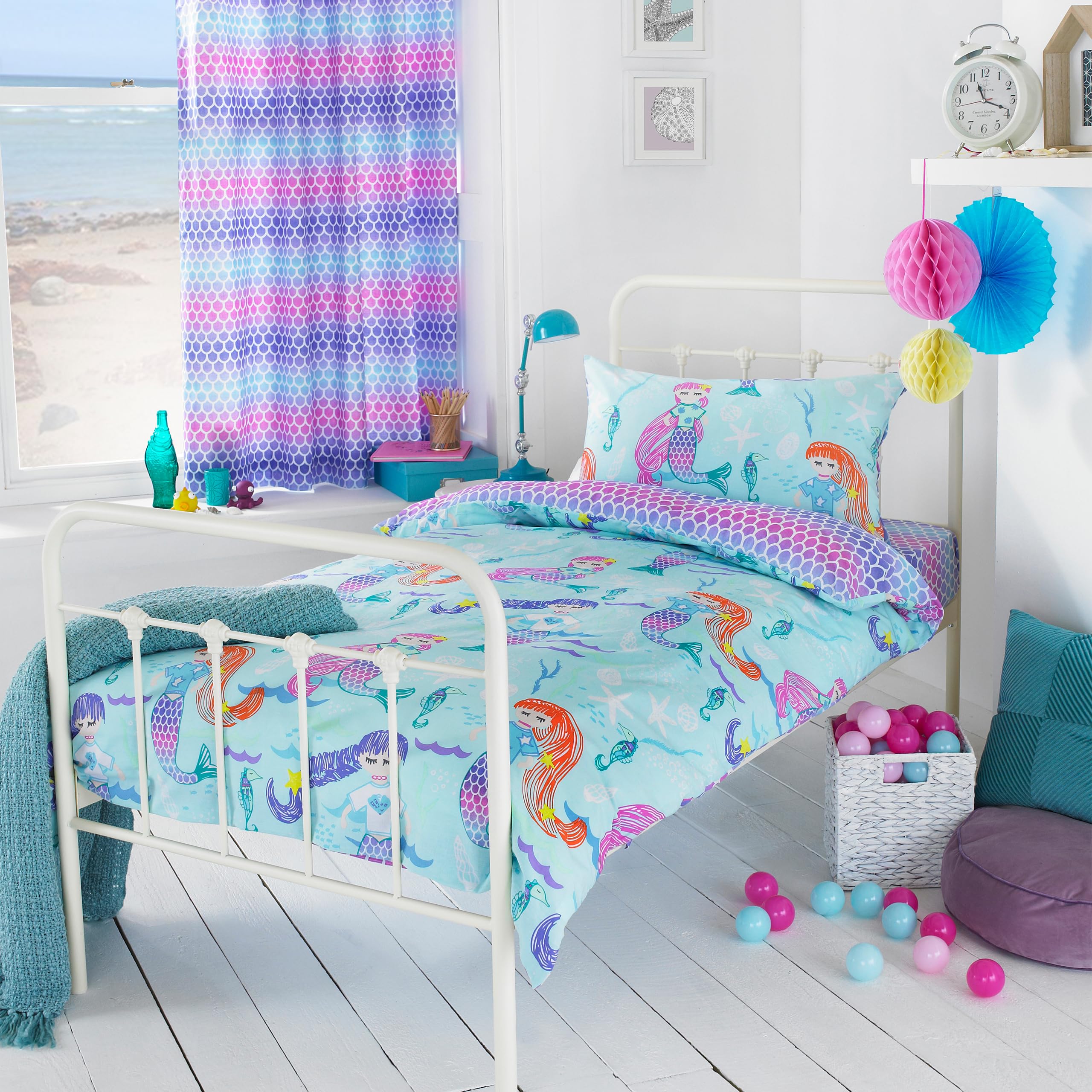 Little Furn. Mermaid Graphic Kids Duvet Cover SetToddler/juniorBlue from B&Q